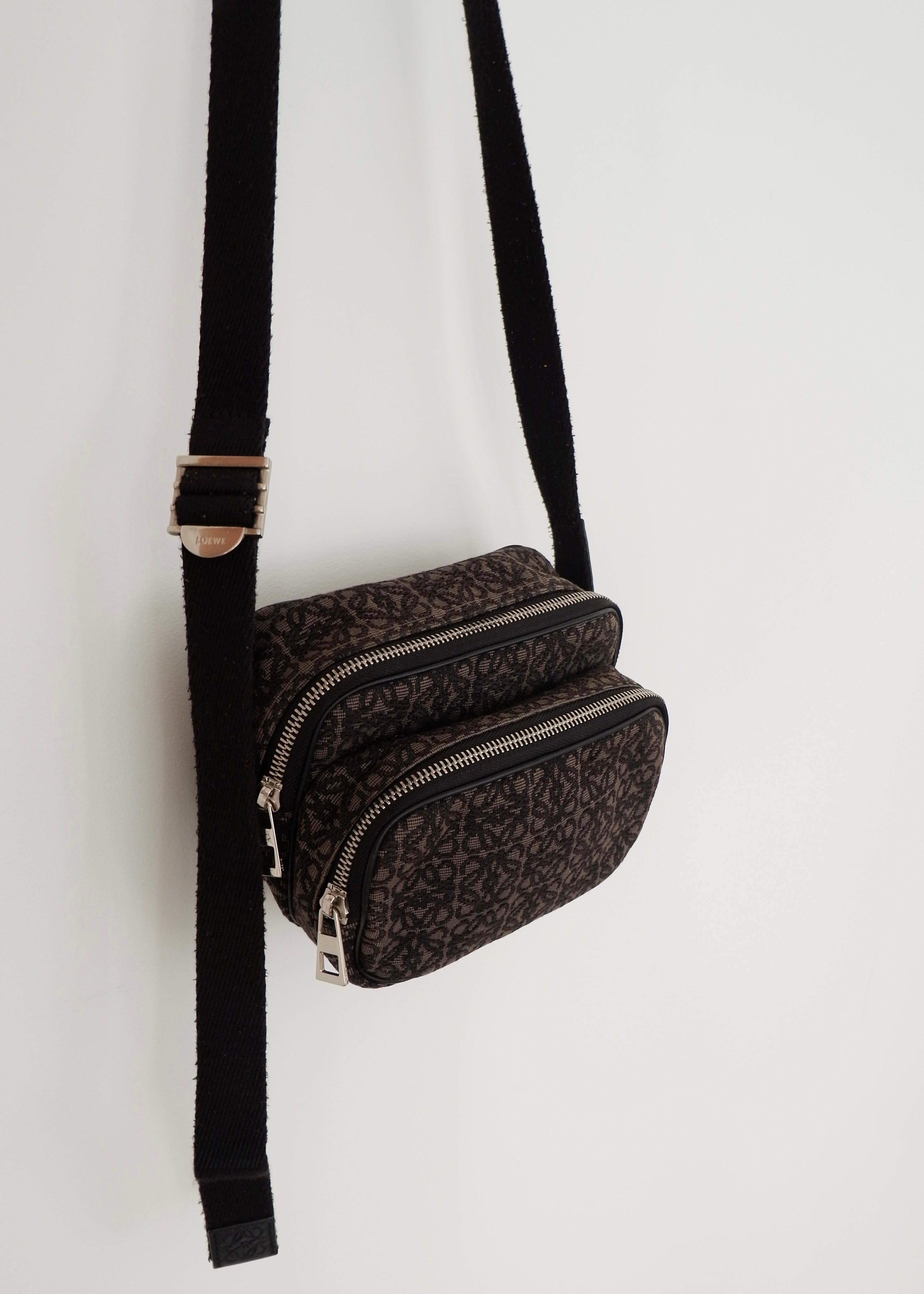 Authentic Preowned Loewe Black Canvas Anagram Crossbody Bag