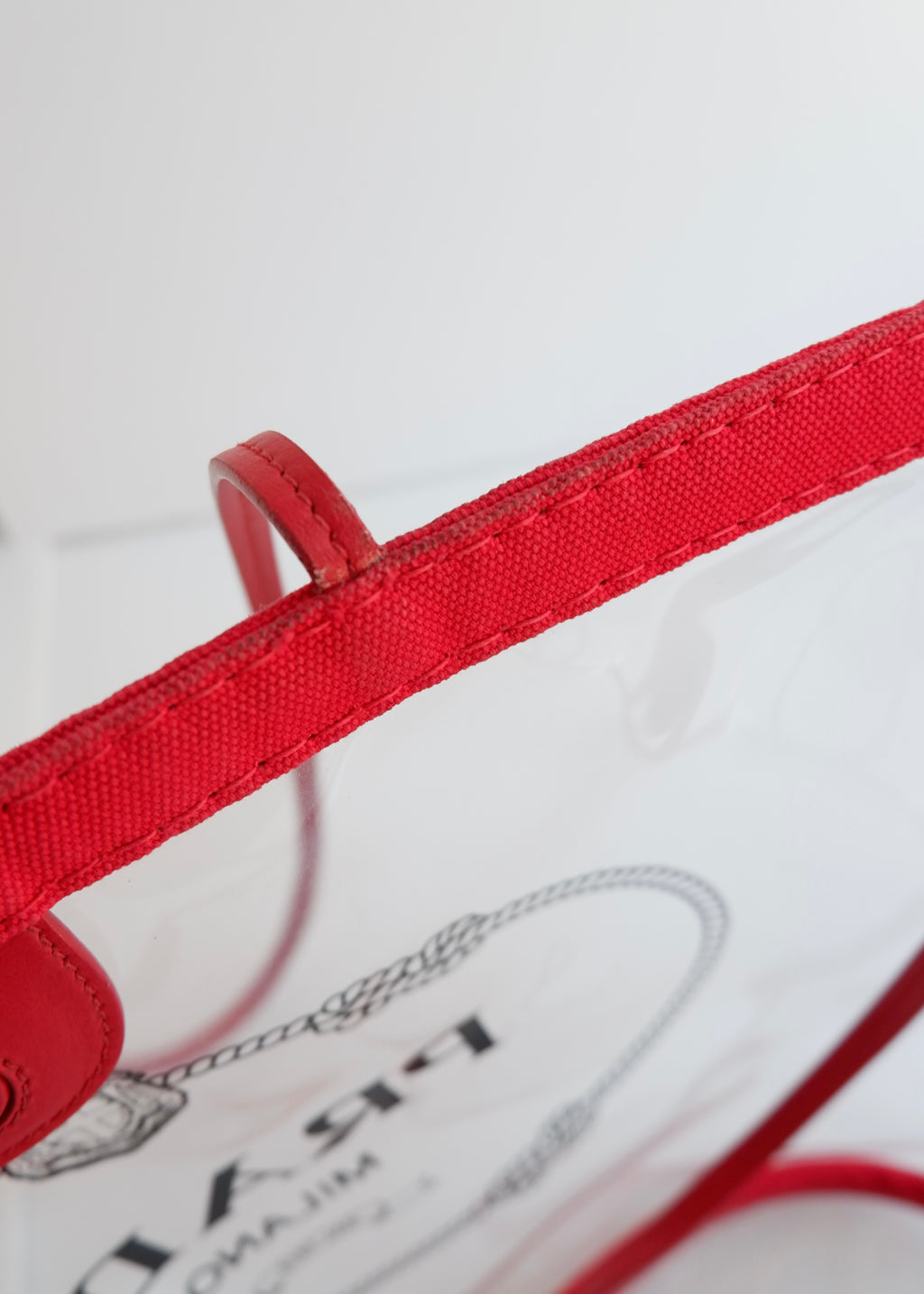 Authentic Preowned Prada Red Canvas/ Transparent Tote Bag