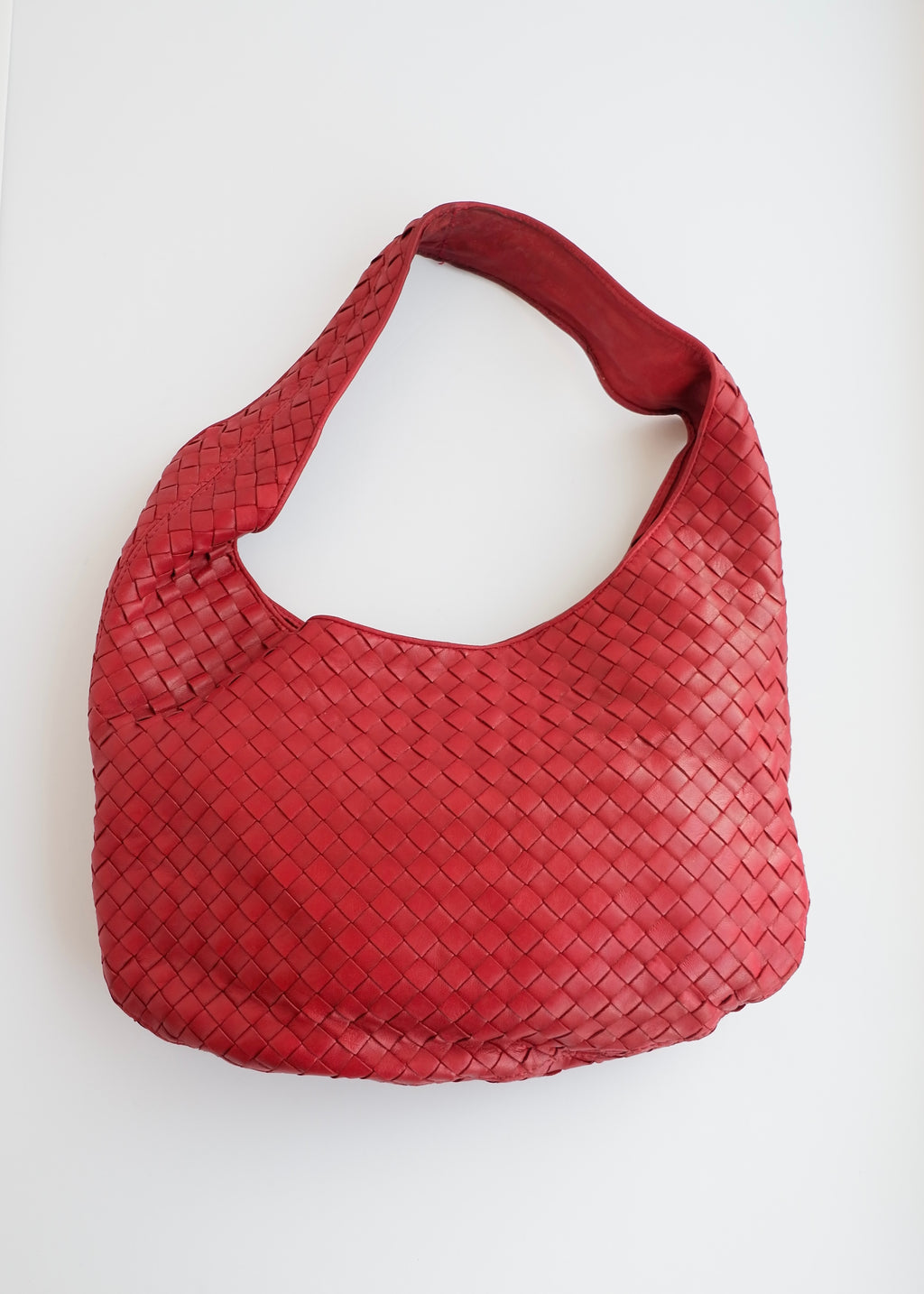 Authentic Preowned Vintage Bottega Veneta Red Leather Intrecciato Shoulder Bag