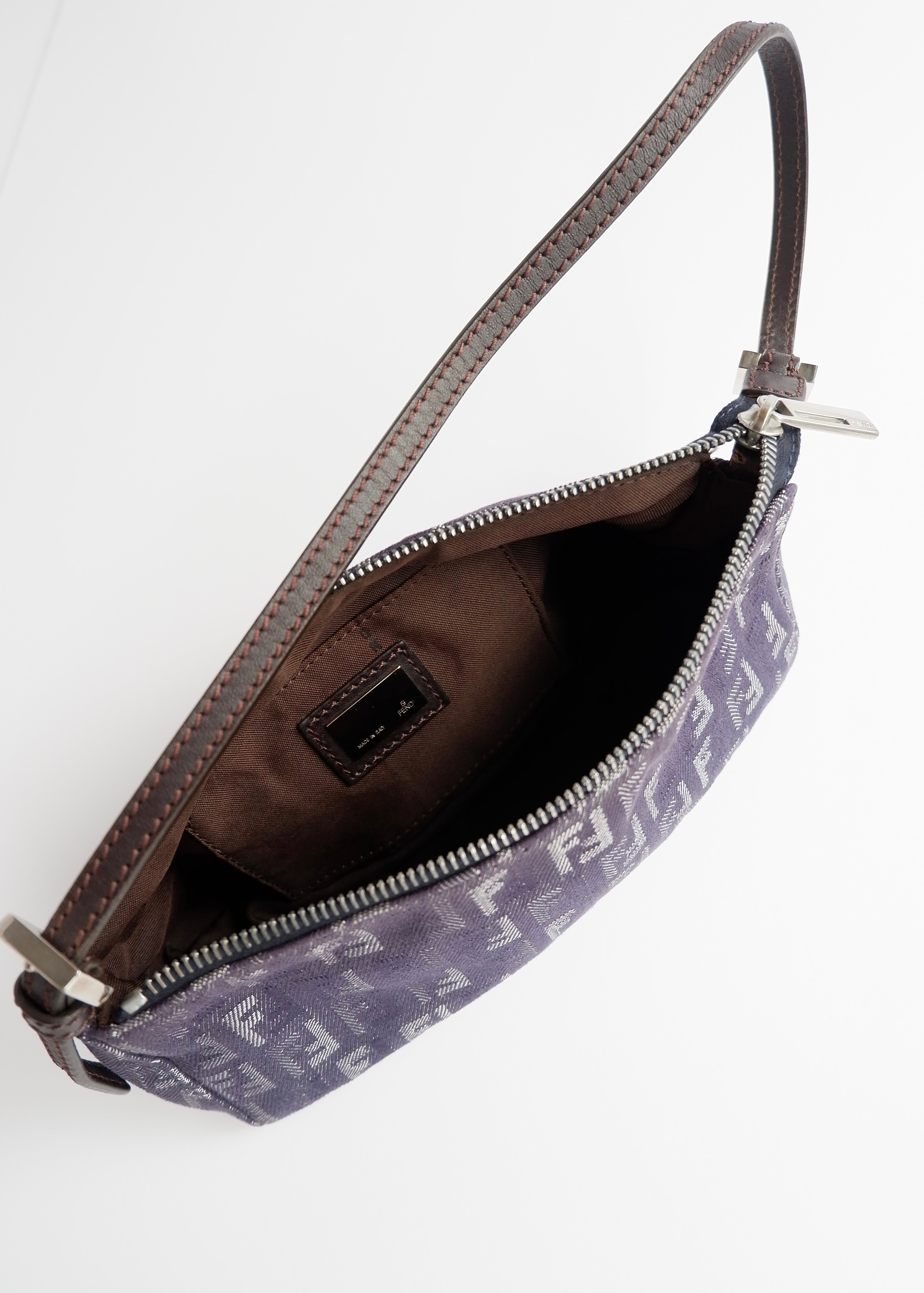 Authentic Preowned Fendi Navy FF Zucchino Small Shoulder Bag