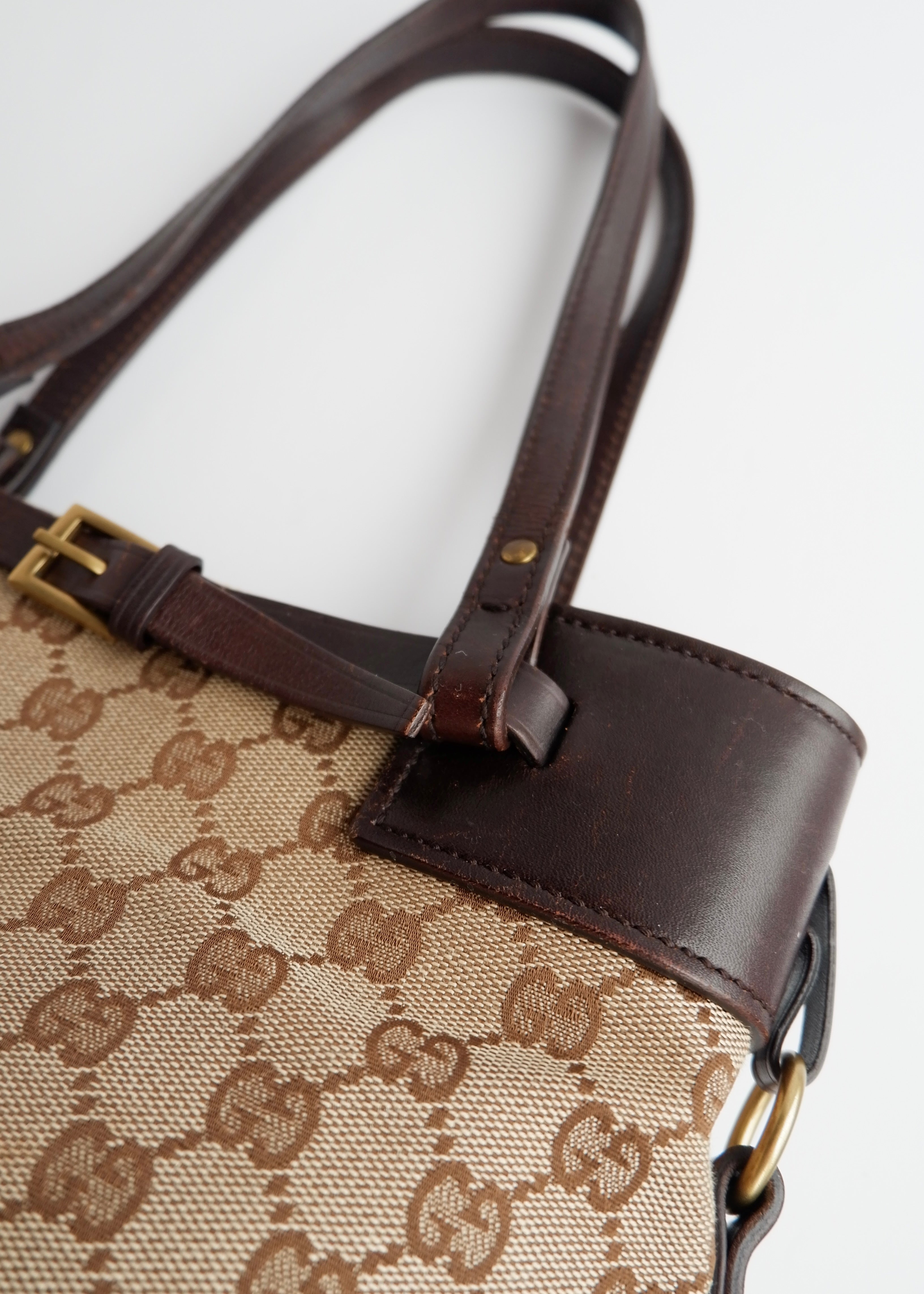 Authentic Preowned Gucci Brown GG Canvas Leather Buckle Shoulder Bag