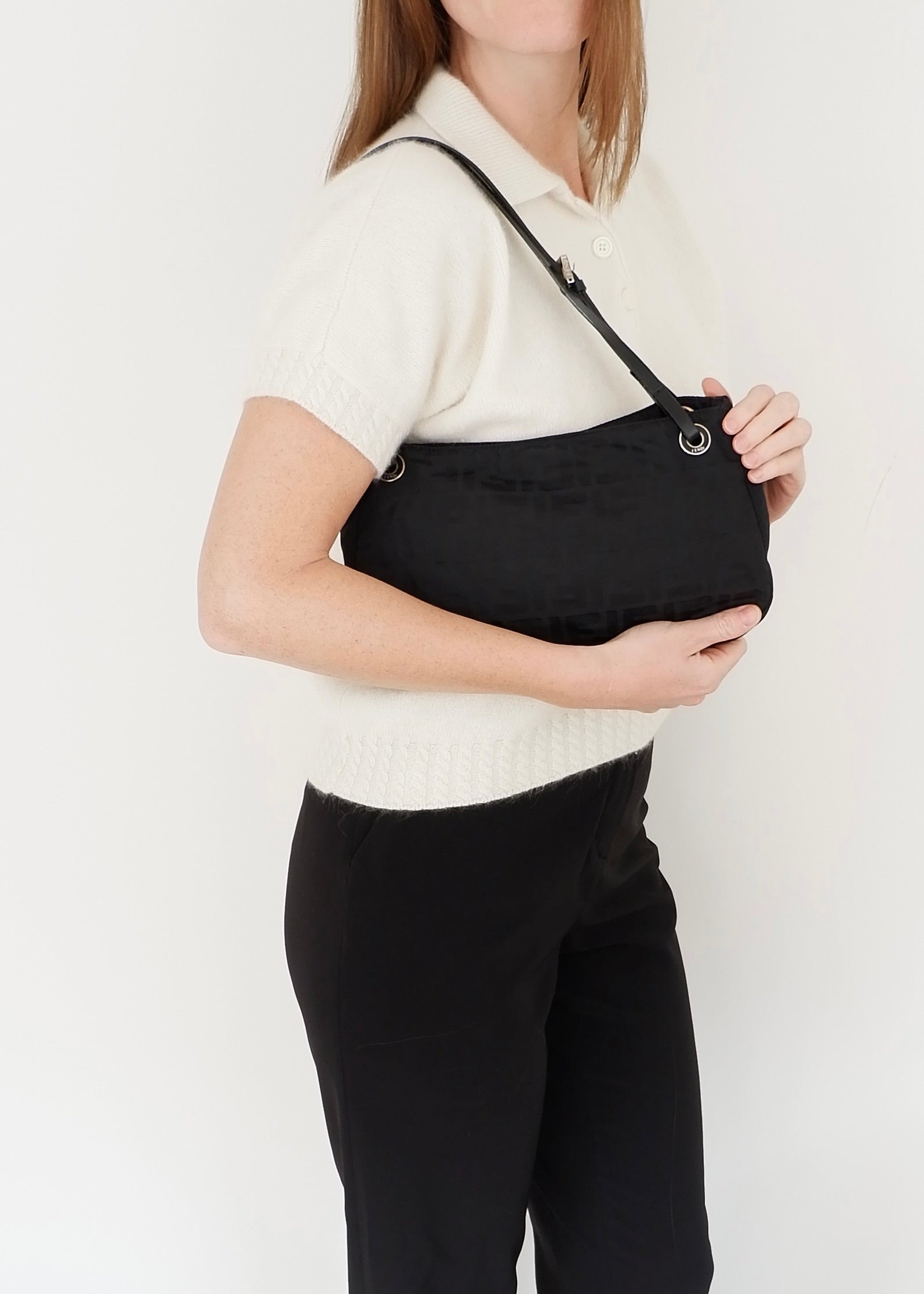 Authentic Preowned Fendi Black Zucca Canvas Shoulder Bag