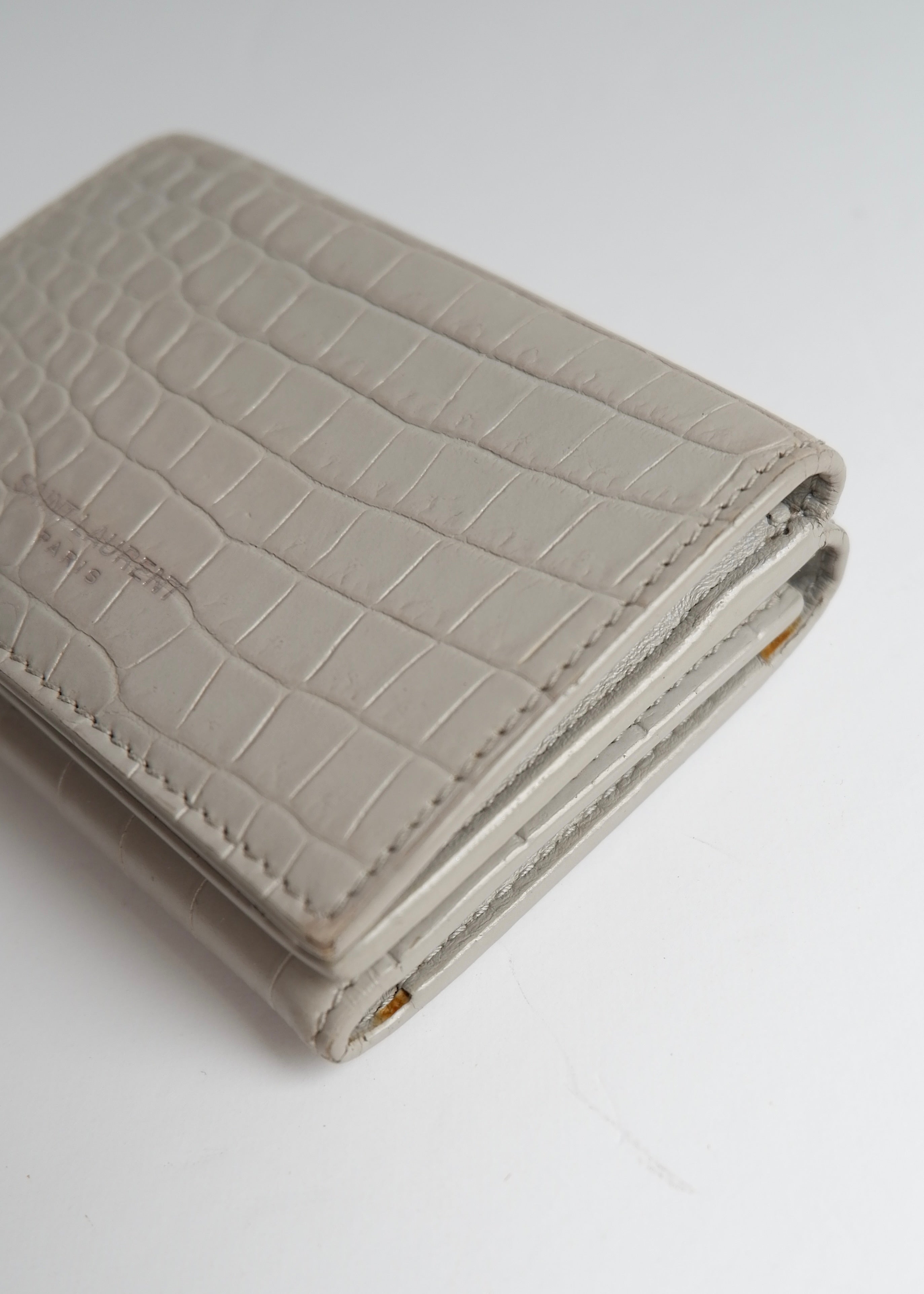 Preowned Saint Laurent Grey Leather Embossed Compact Wallet