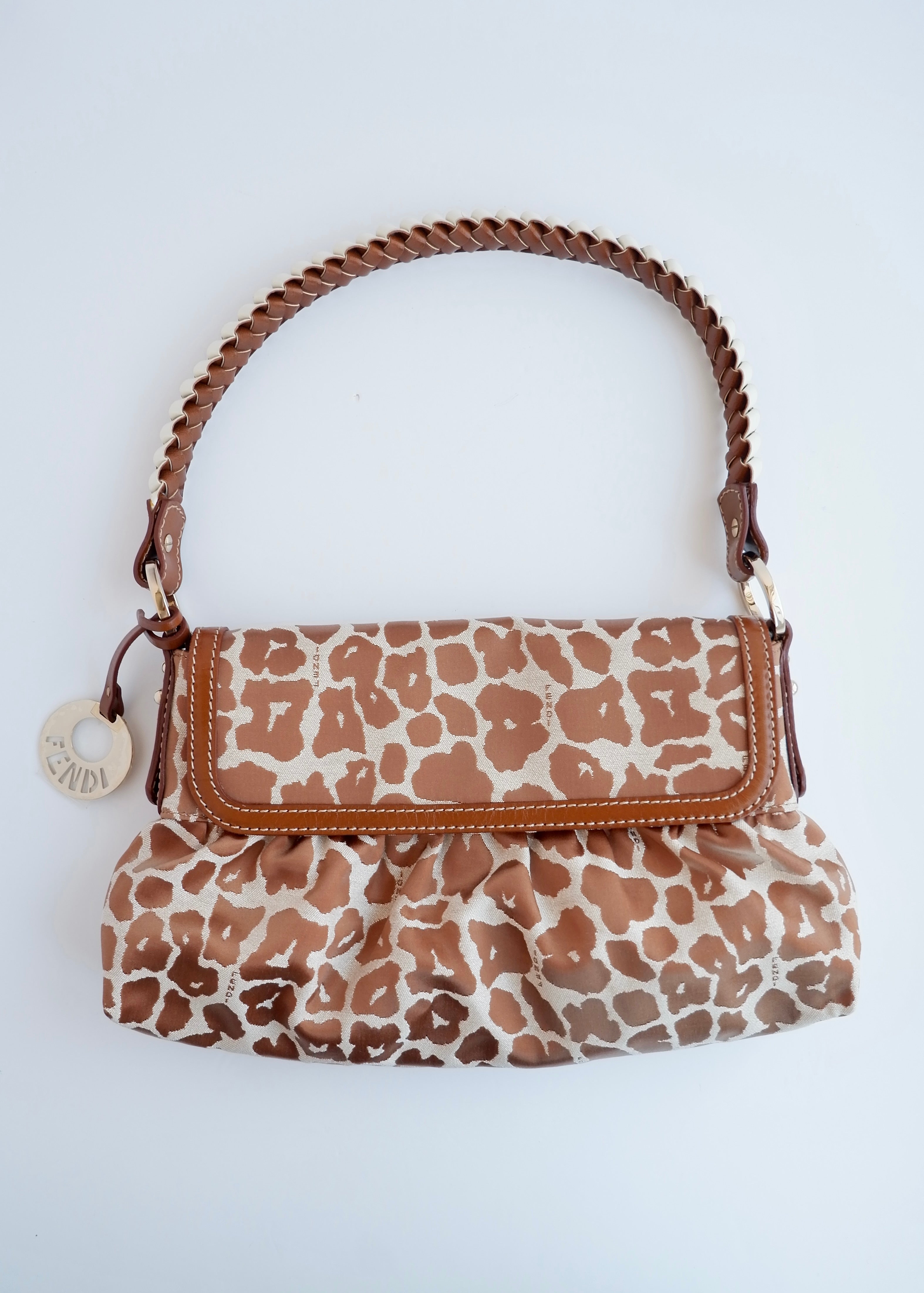 Authentic Preowned Fendi Brown/Beige Leopard Print Baguette Shoulder Bag