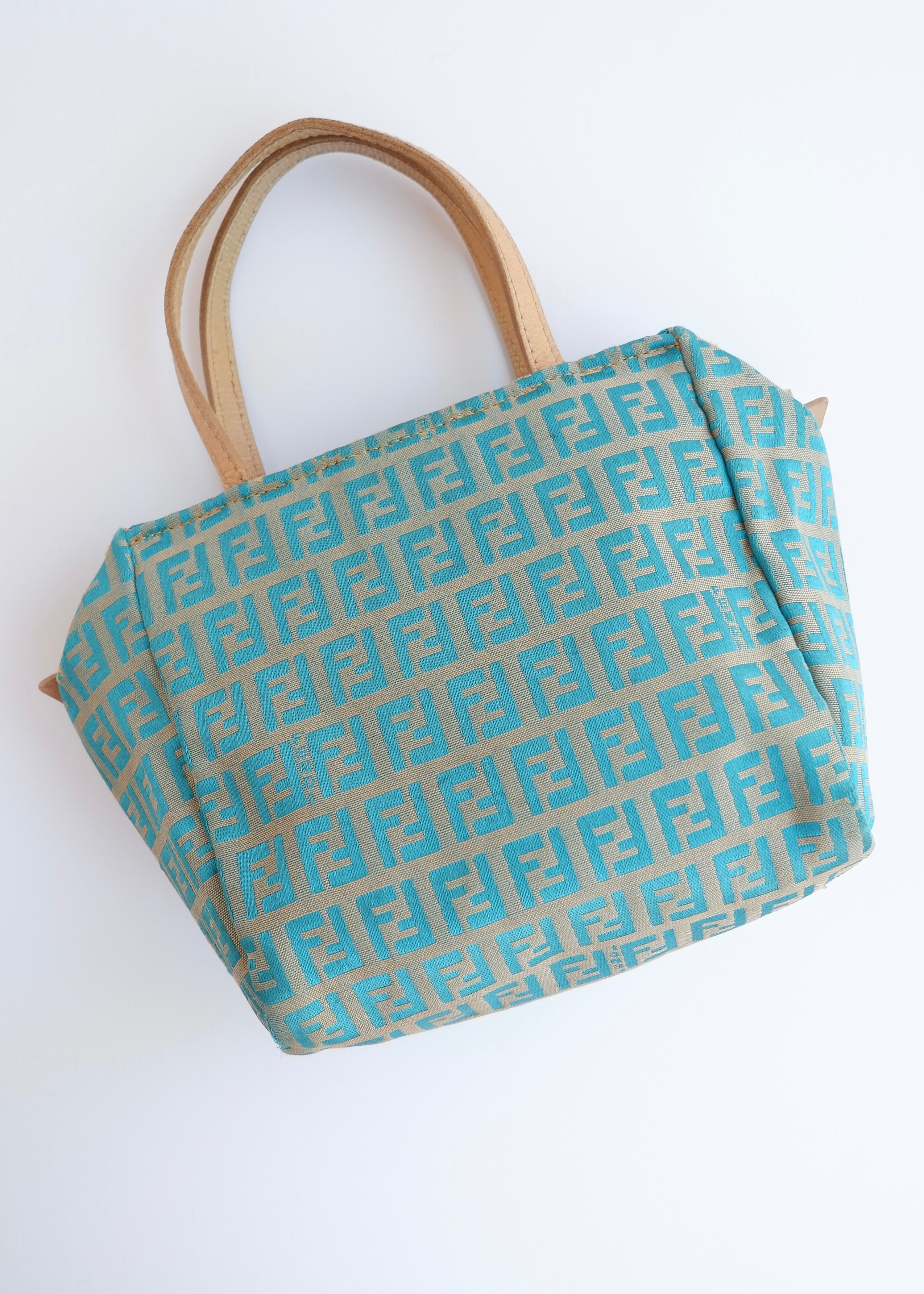 Authentic Preowned Fendi Turquoise Canvas Zucchino Micro Handbag