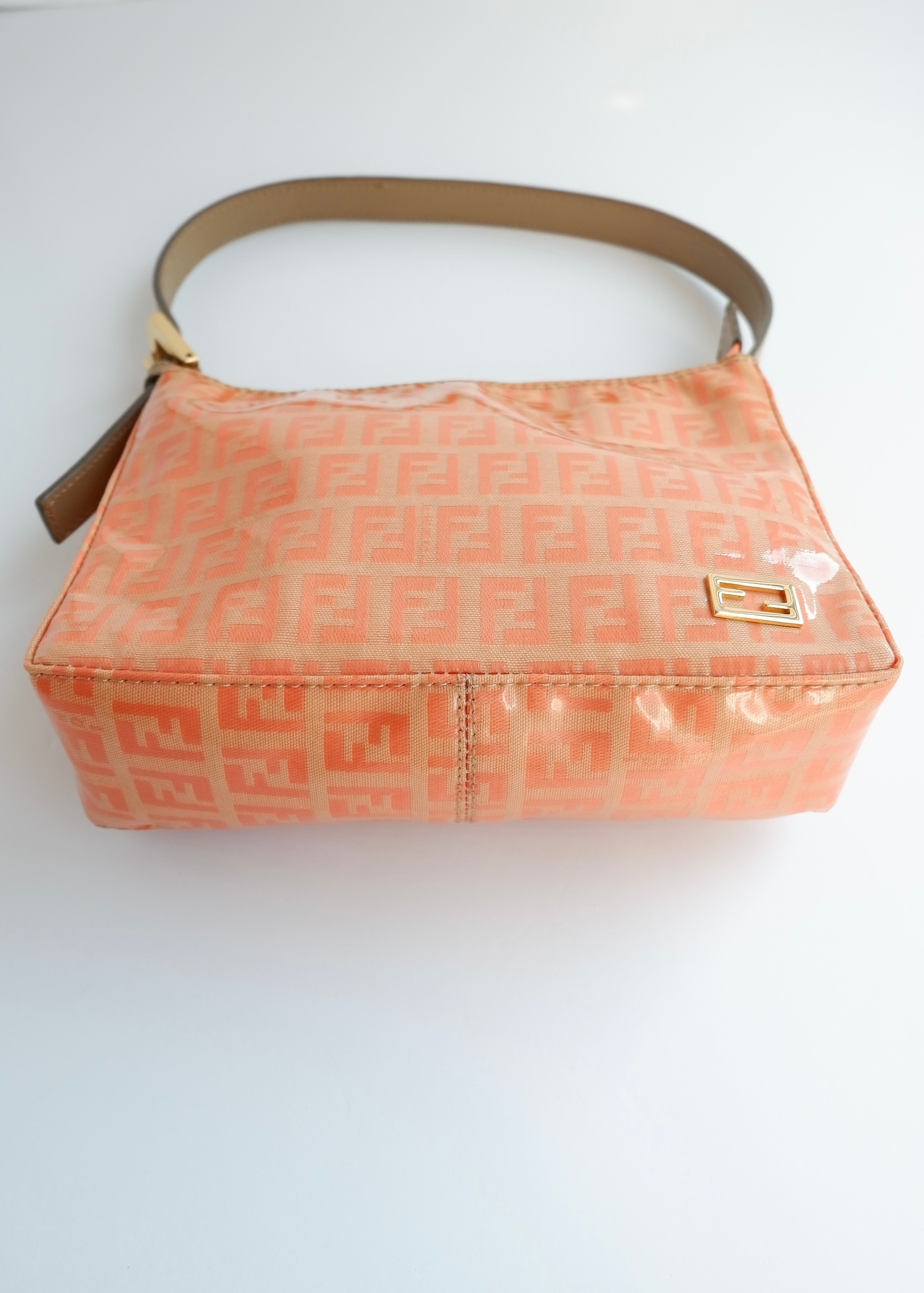 Authentique sac micro bandoulière Fendi Orange Zucchino en toile enduite d'occasion