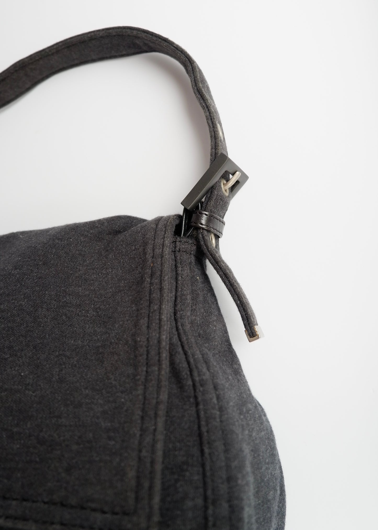 Authentic Preowned Fendi Dark Grey Cotton Mamma Baguette Shoulder Bag