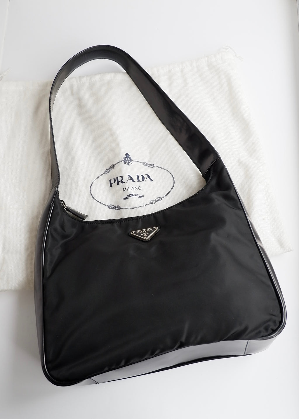 Preowned Prada Black Nylon/ Patent Leather Hobo Shoulder Bag