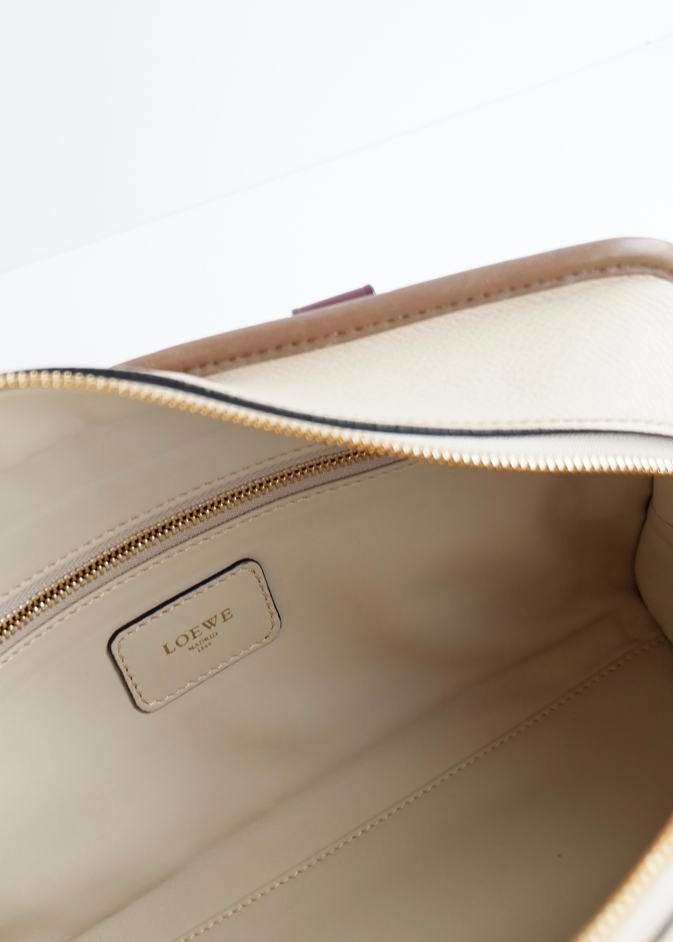 Authentic Preowned Loewe Tricolor (Beige/Brown/Burgundy) Leather Amazona 28 Handbag GHW