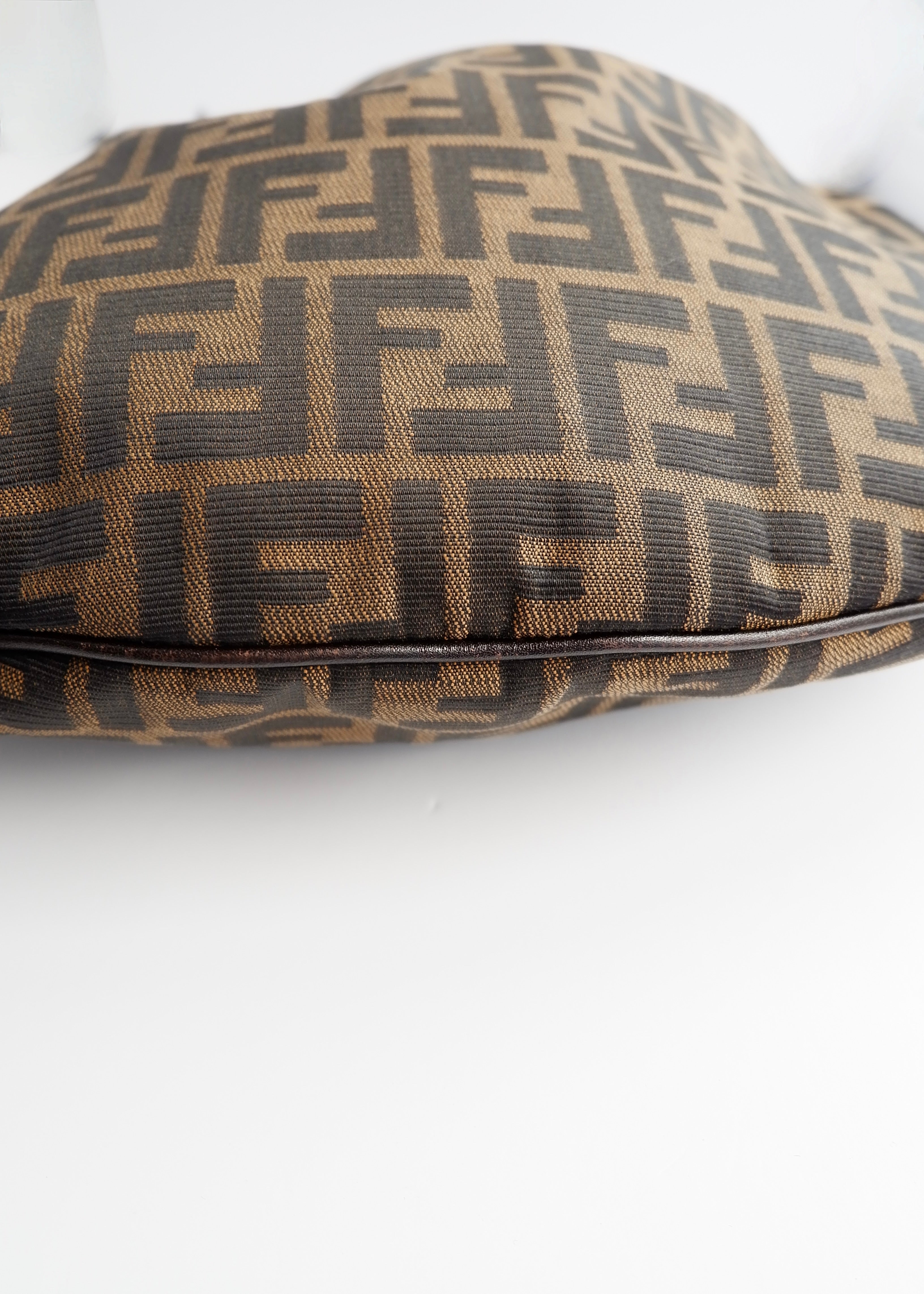 Authentic Preowned Fendi Tobacco Zucca Canvas and Leather Oyster Hobo Shoulder Bag