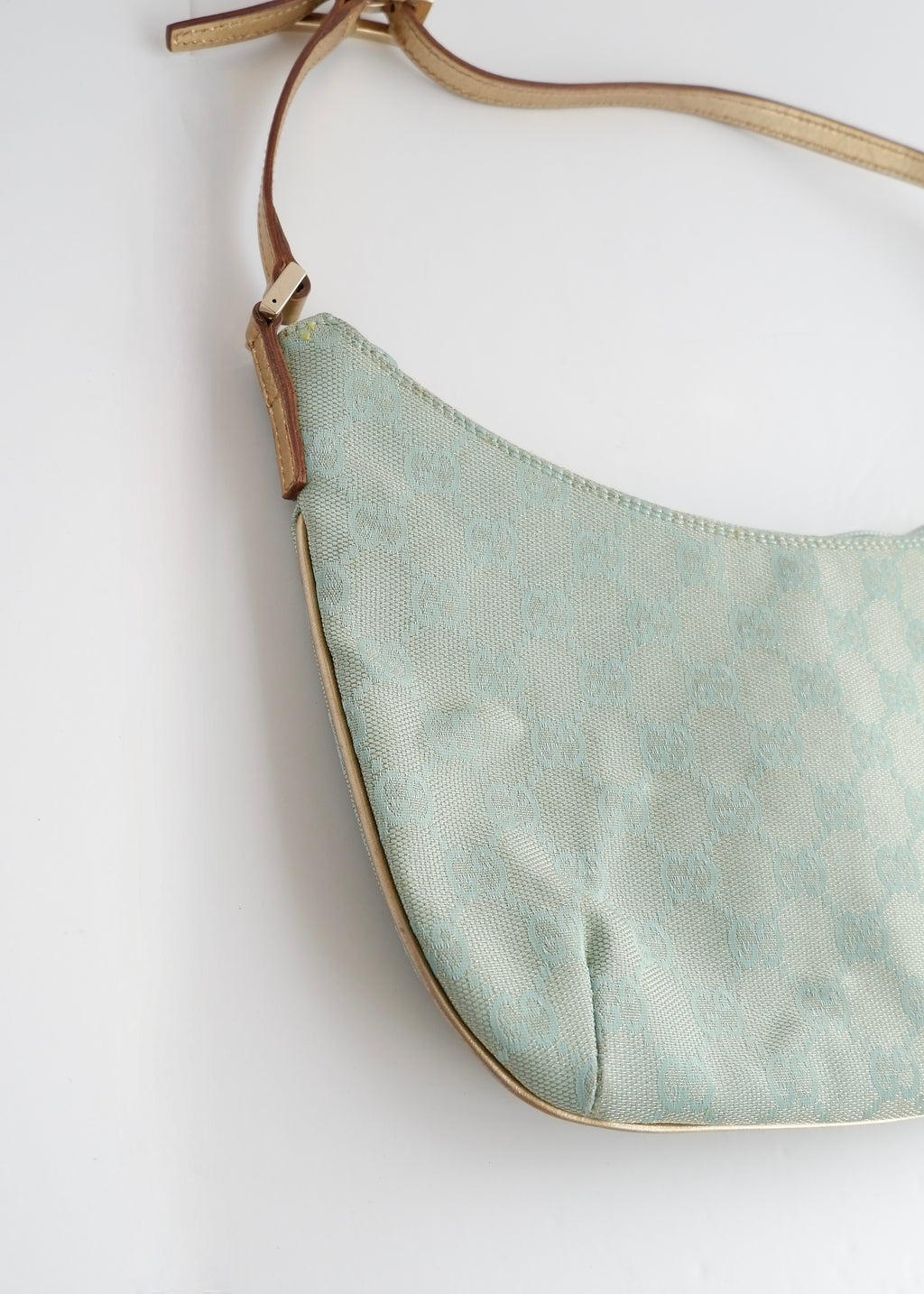 Authentic Preowned Gucci Blue GG Canvas Gold Strap Half Moon Shoulder Bag