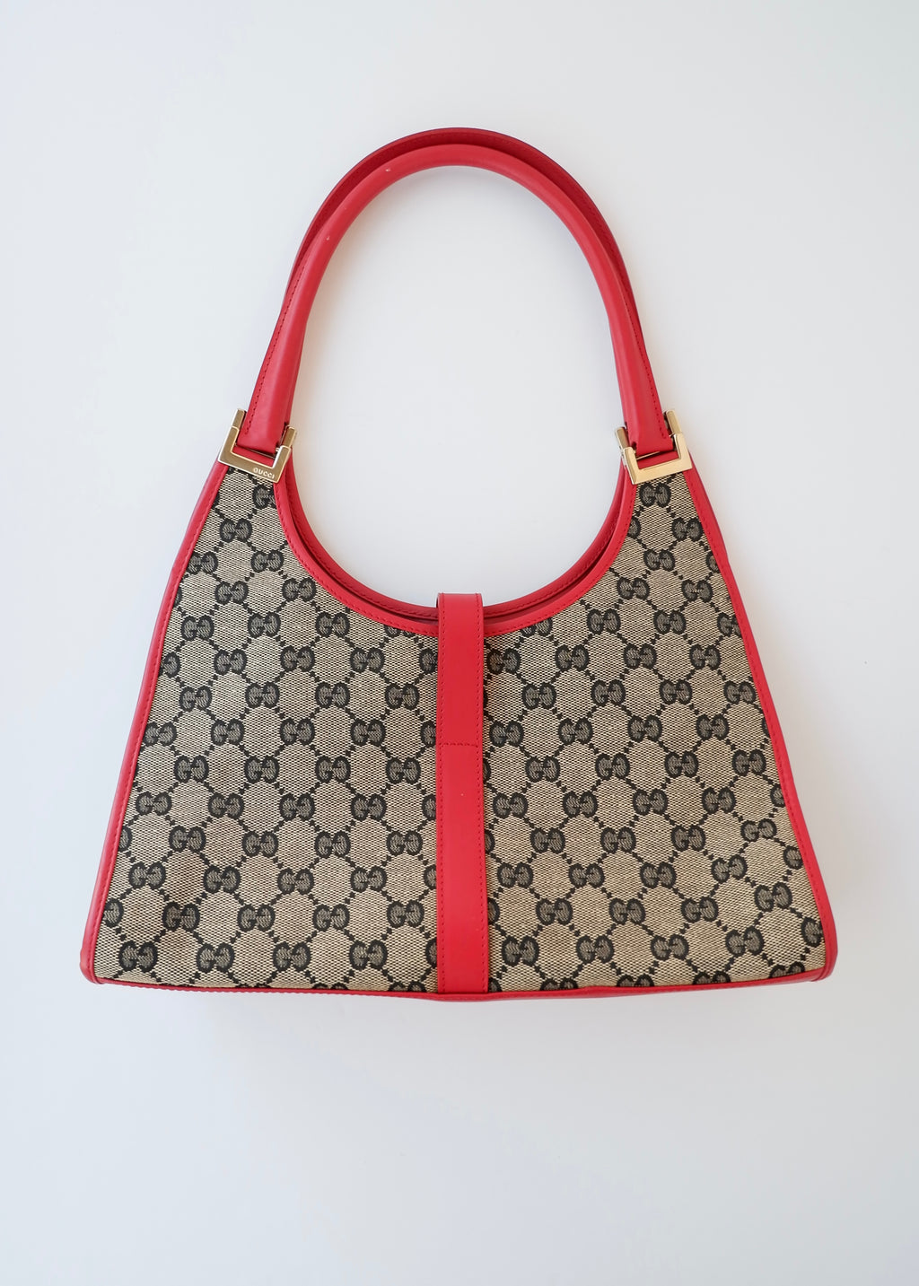 Preowned Gucci Red GG Canvas Jackie Piston Closure Shoulder Bag