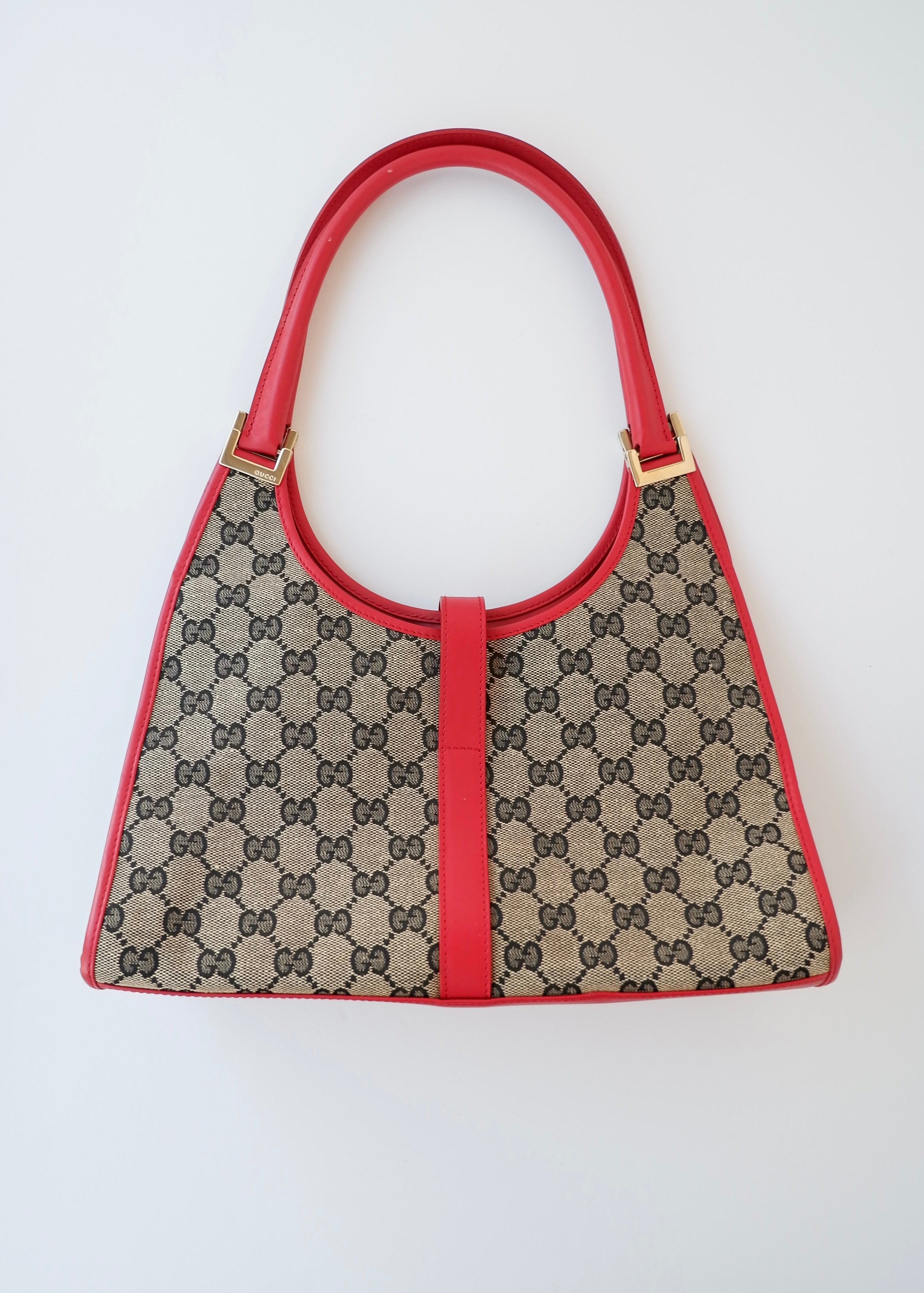 Preowned Gucci Red GG Canvas Jackie Piston Closure Shoulder Bag