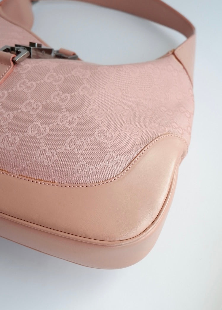 Authentic Preowned Gucci Pink GG Canvas/Leather Jackie Shoulder Bag