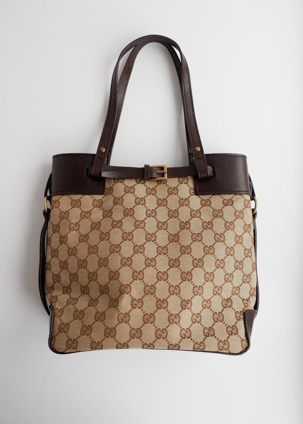 Authentic Preowned Gucci Brown GG Canvas Leather Buckle Shoulder Bag