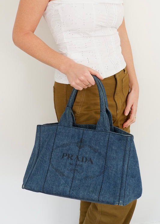 Authentic Preowned Prada Navy Denim Canapa Tote Bag