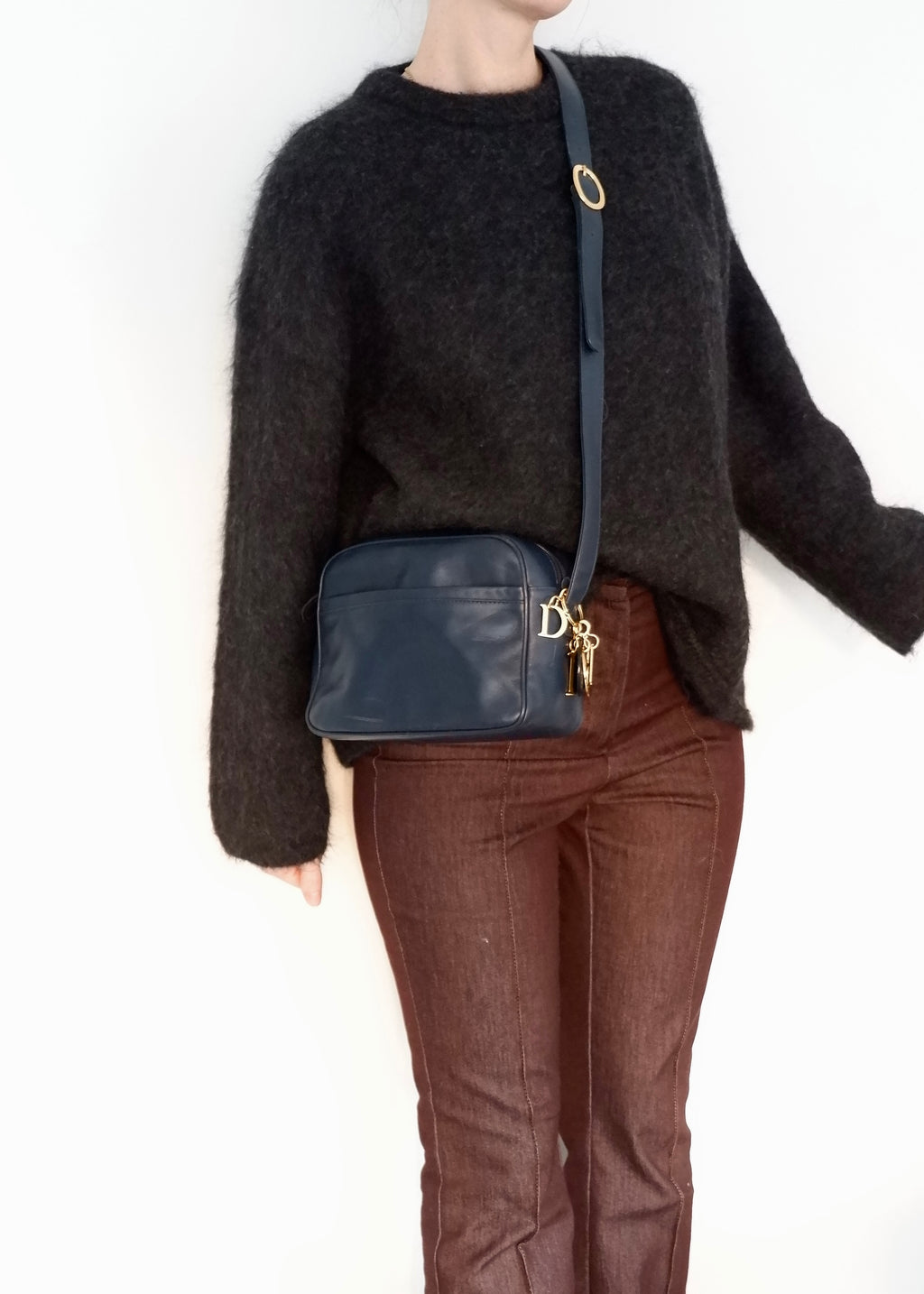 Authentic Preowned Vintage Christian Dior Navy Leather Crossbody Bag