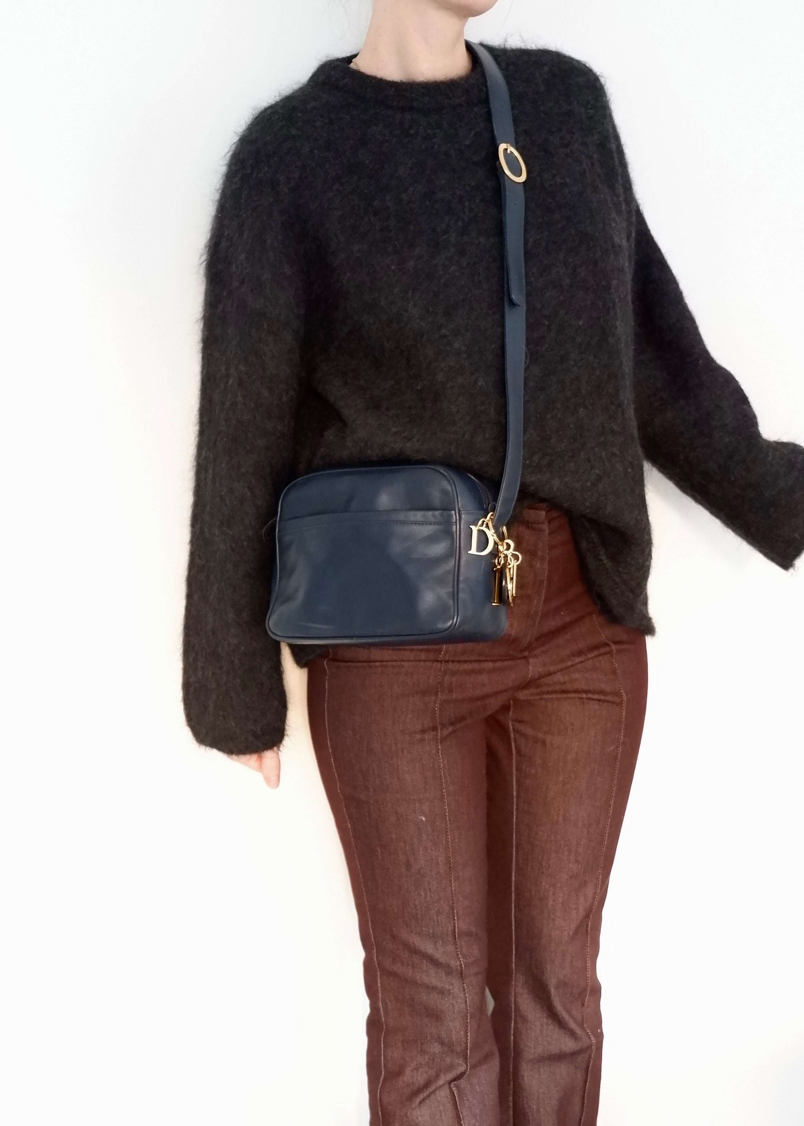 Authentic Preowned Vintage Christian Dior Navy Leather Crossbody Bag