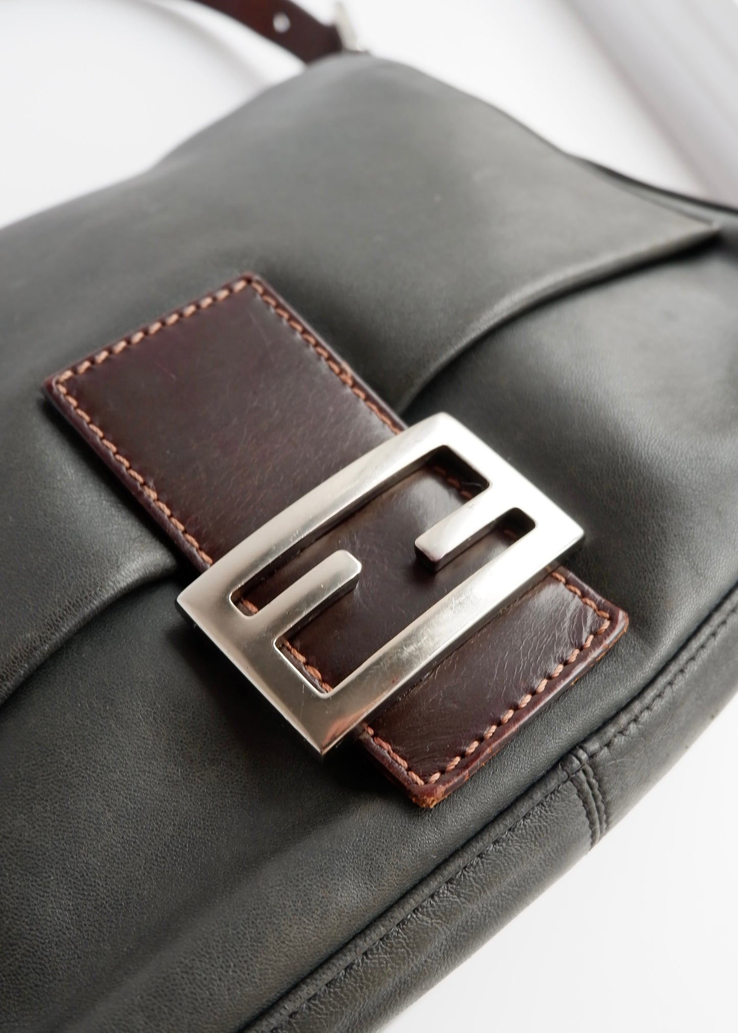 Authentic Preowned Fendi Black/Brown Leather Mamma Baguette Shoulder Bag