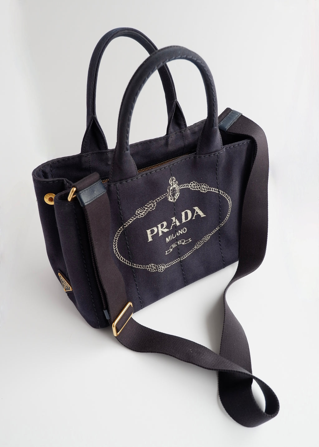 Authentic Preowned Prada Navy Canvas Canapa Two Way Bag