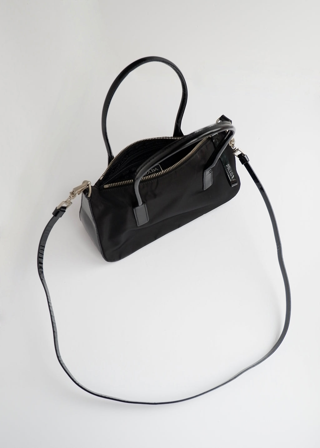 Preowned Prada Black Nylon/ Patent Two Way Bag