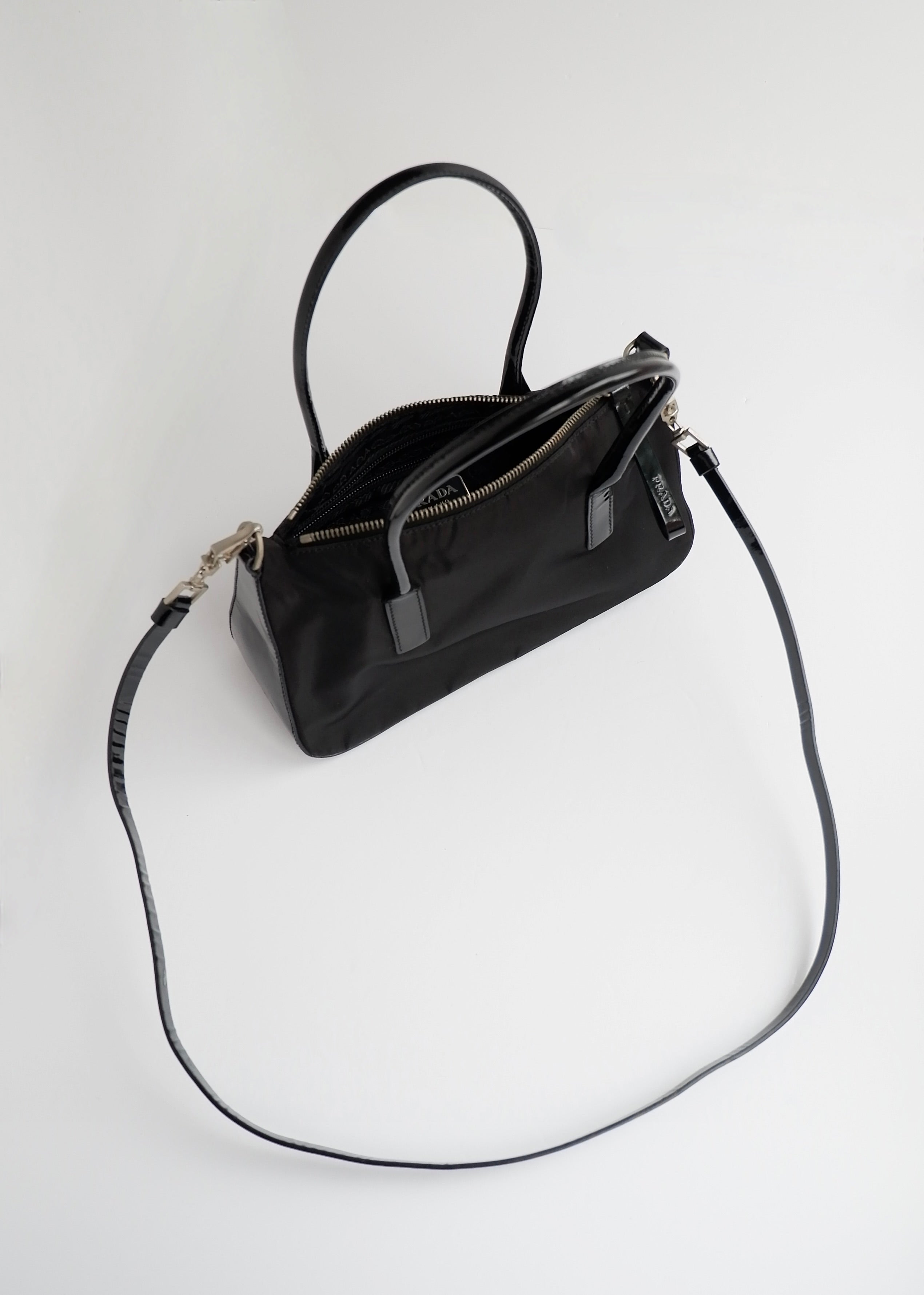Preowned Prada Black Nylon/ Patent Two Way Bag