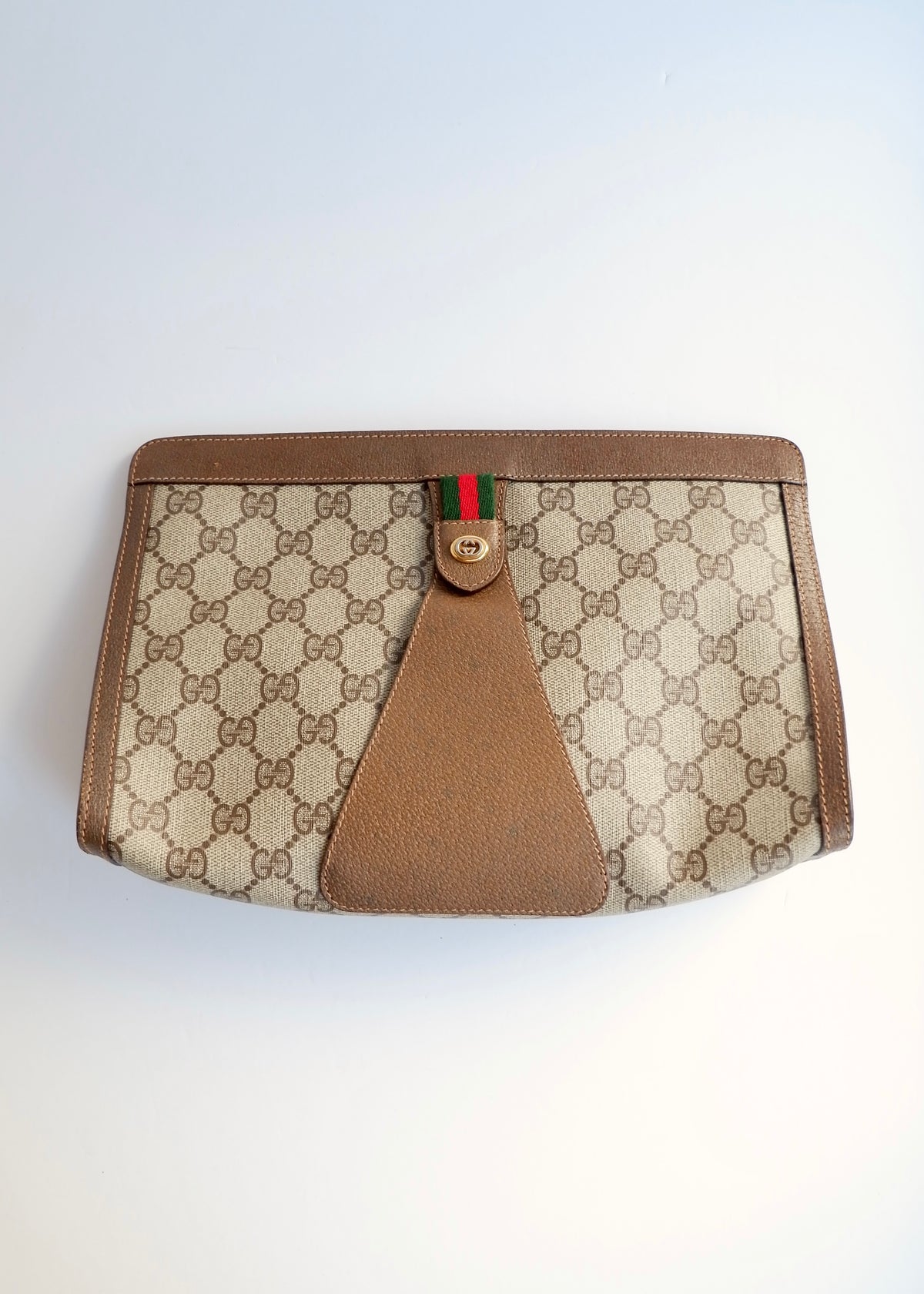 Preowned Vintage Gucci Brown GG Coated Canvas Clutch
