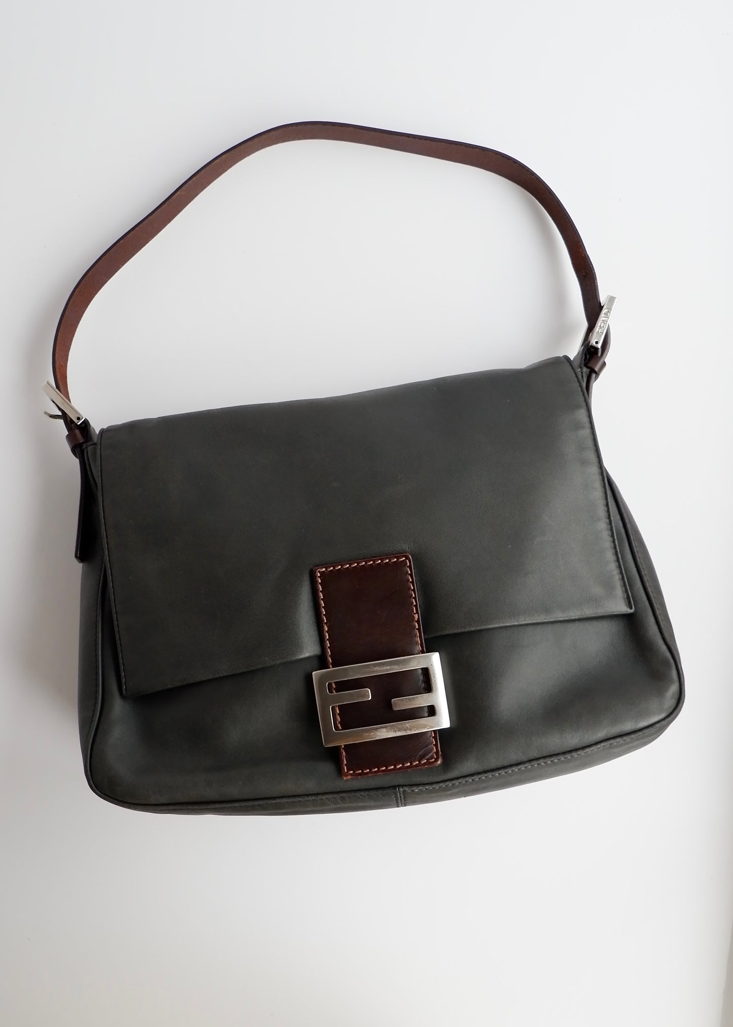 Authentic Preowned Fendi Black/Brown Leather Mamma Baguette Shoulder Bag