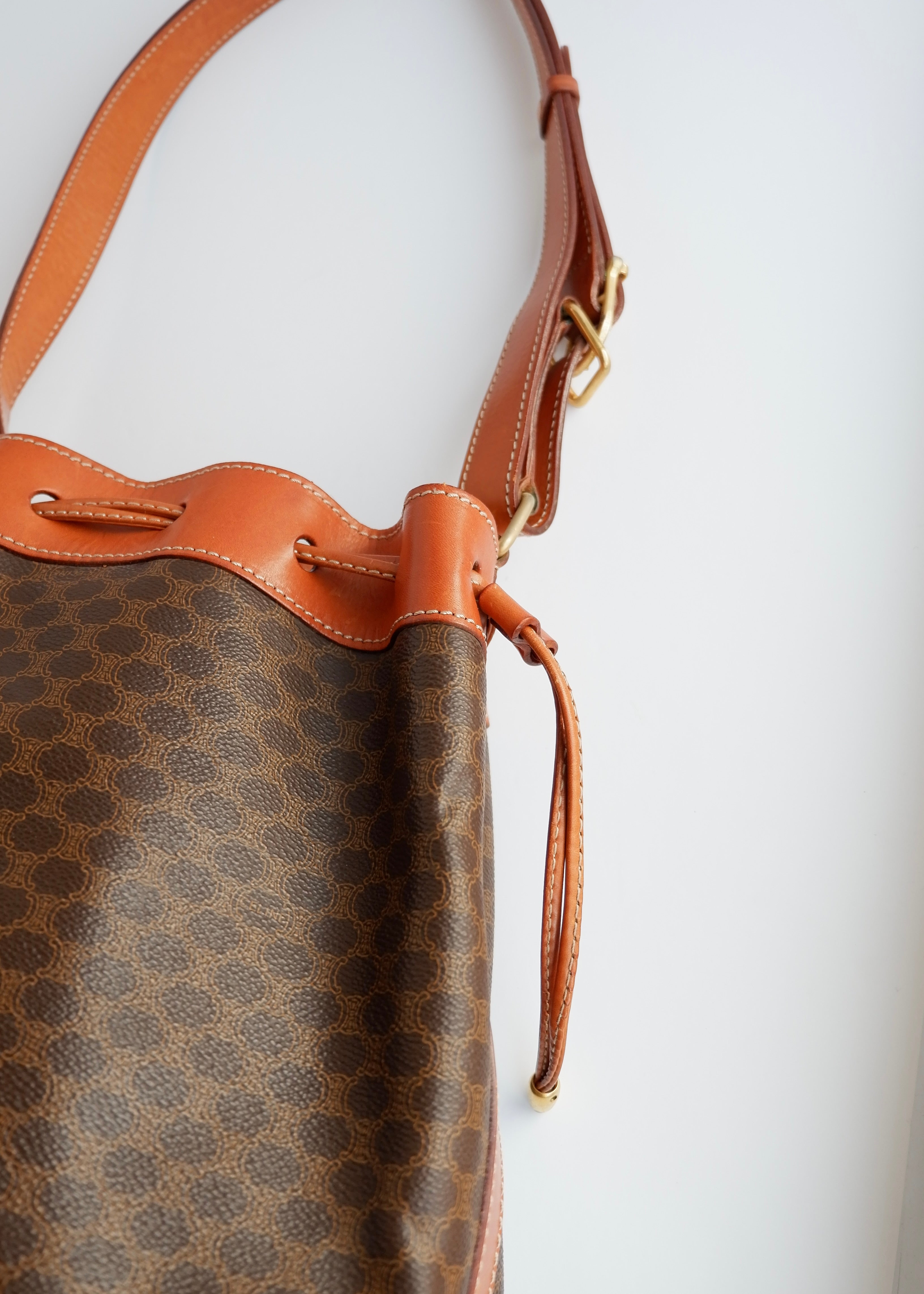 Authentic Preowned Vintage Celine Brown Macadam Bucket Crossbody Bag