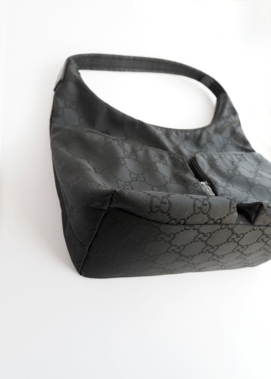 Authentic Preowned Gucci Black GG Nylon Side Pocket Shoulder Bag