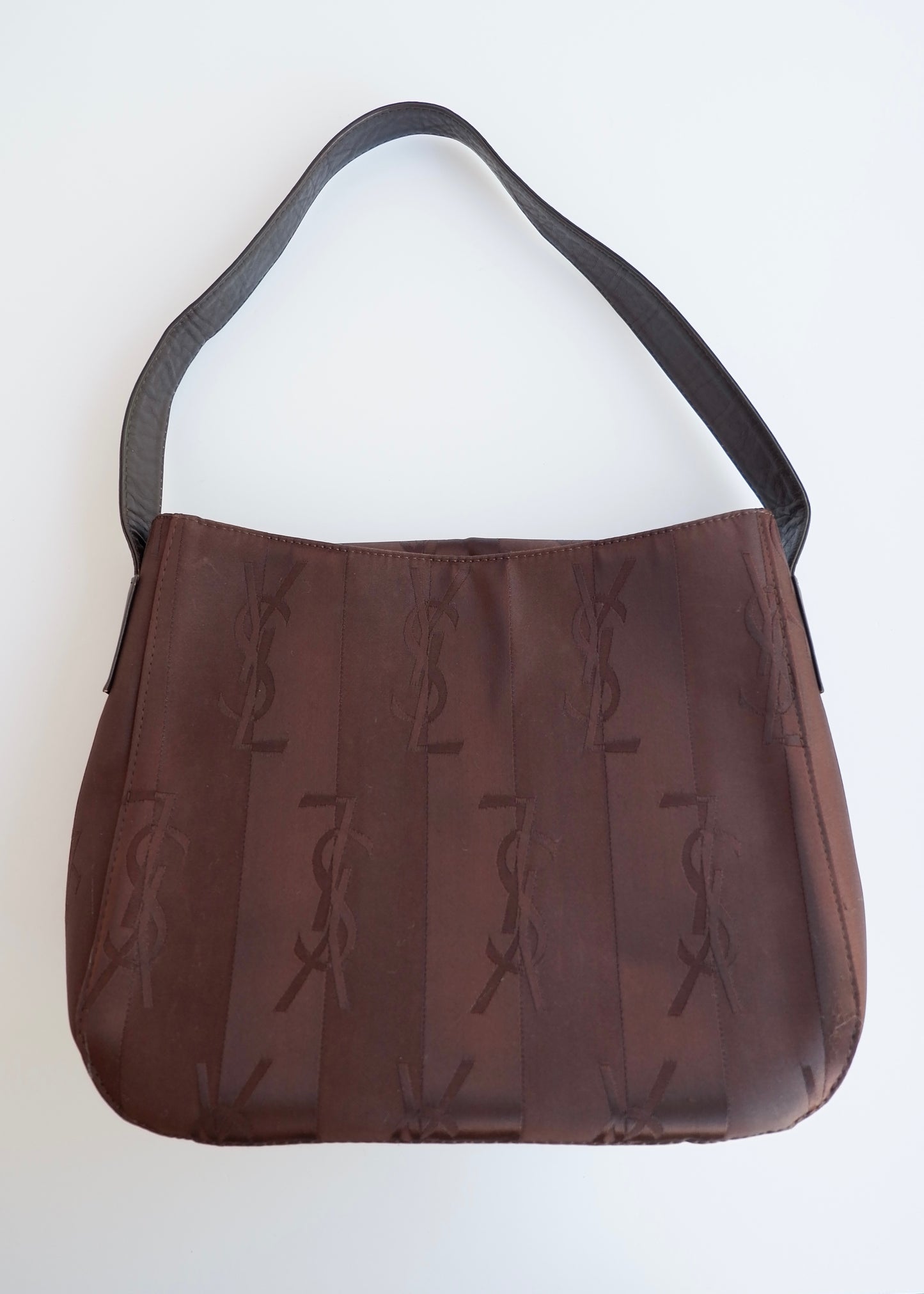 Authentic Preowned Vintage YSL Brown Nylon/ Leather Shoulder Bag