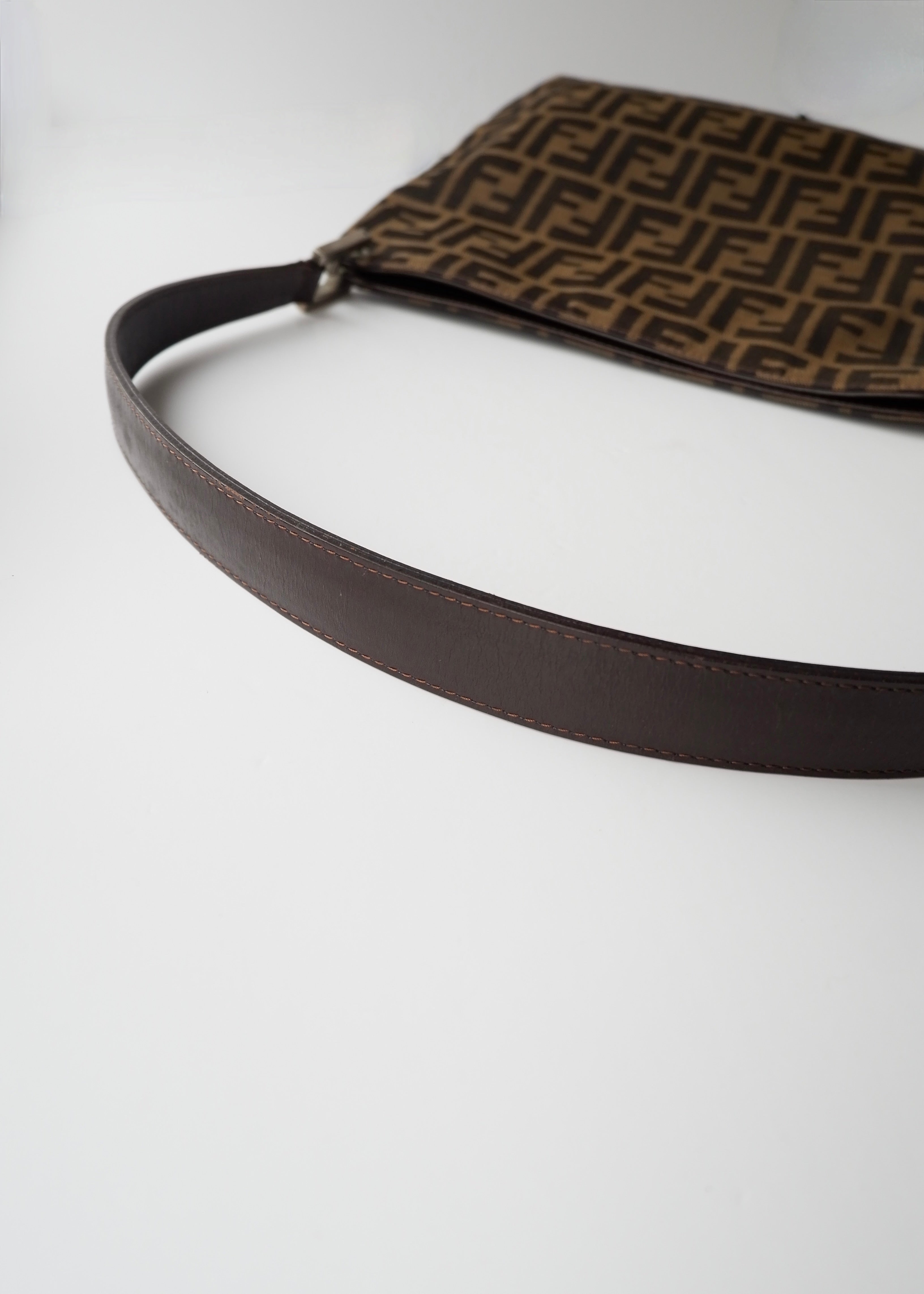 Preowned Vintage Fendi Brown Zucca Canvas/ Leather Shoulder Bag