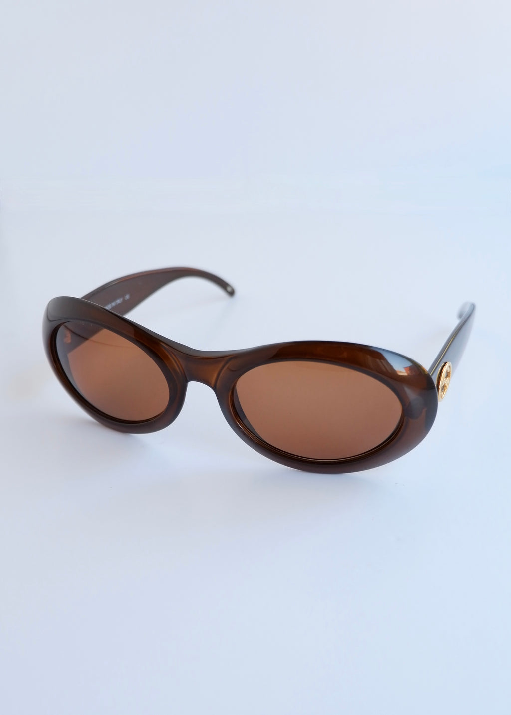 Authentiques lunettes de soleil vintage d'occasion Gucci à monture ronde en acétate marron