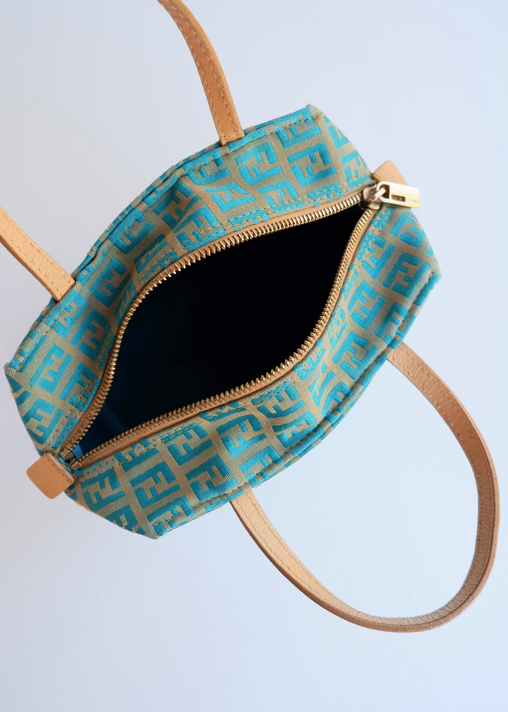 Authentic Preowned Fendi Turquoise Canvas Zucchino Micro Handbag