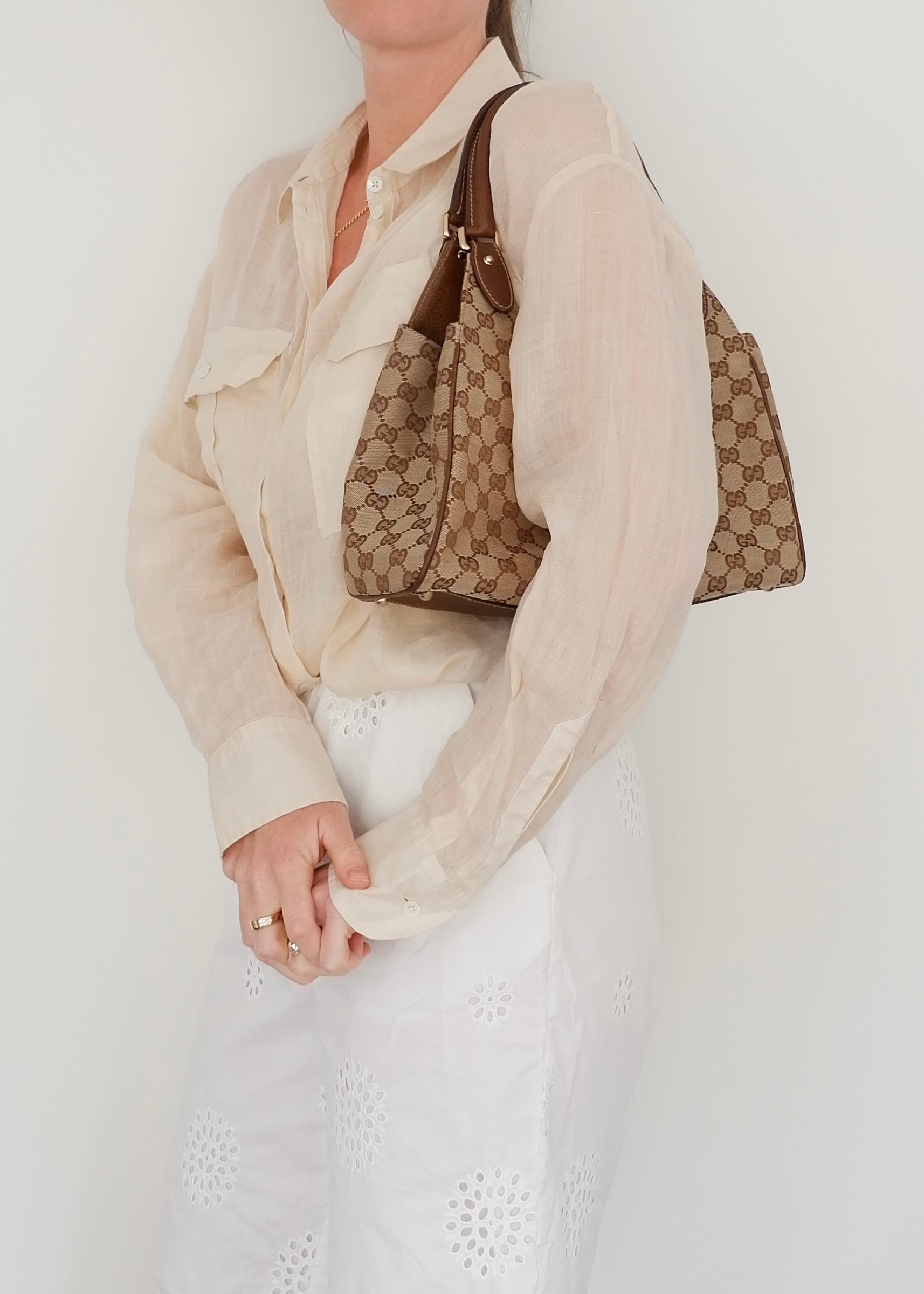 Preowned Gucci Brown GG Canvas Bardot Shoulder Bag