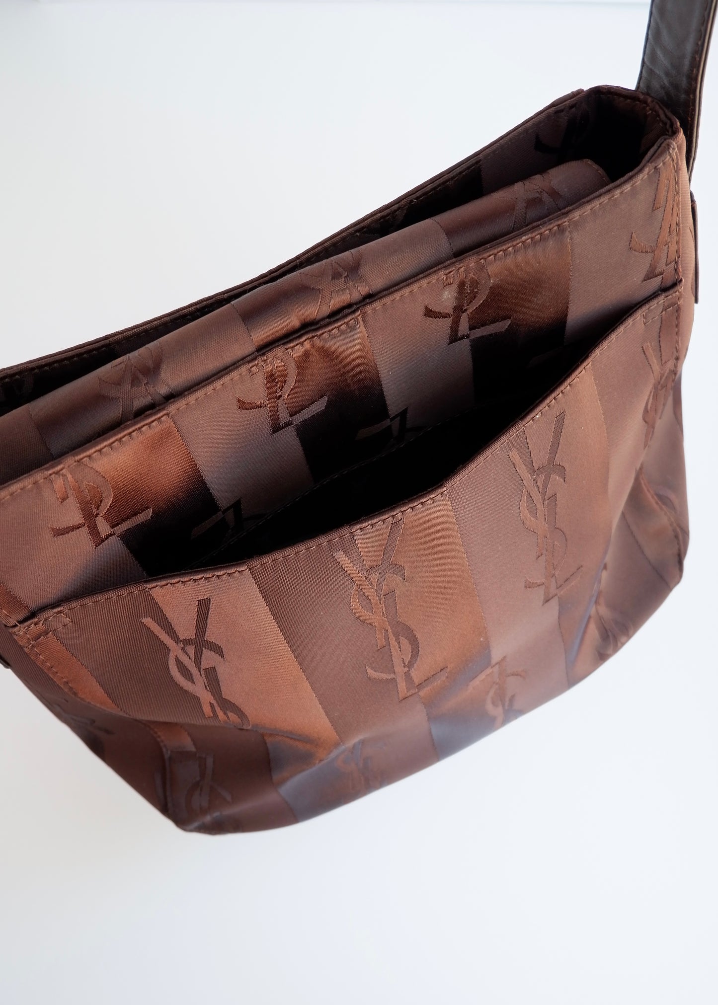 Authentic Preowned Vintage YSL Brown Nylon/ Leather Shoulder Bag