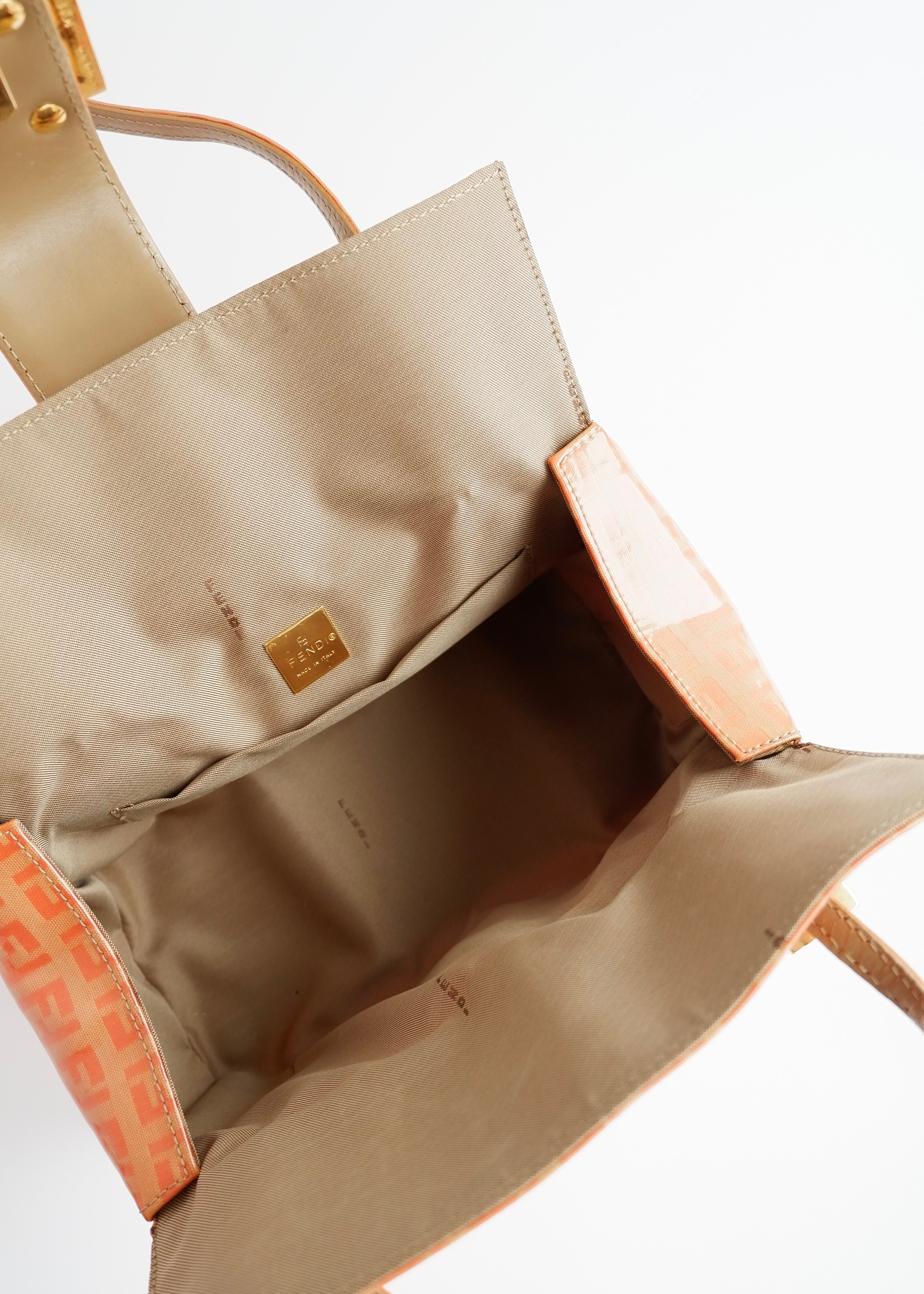 Authentic Preowned Vintage Fendi Orange Zucchino Coated Canvas Shoulder Bag