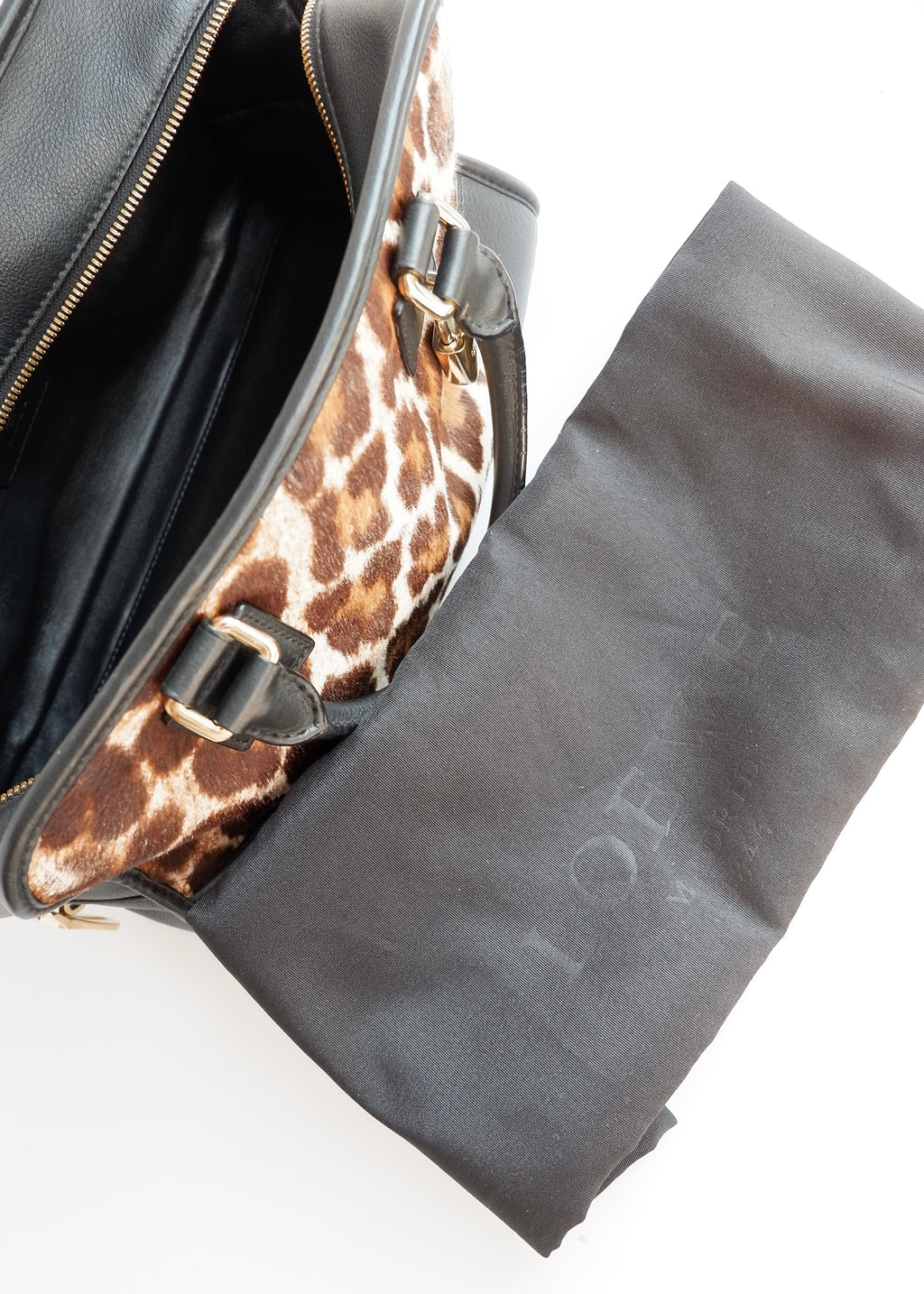 Sac Loewe Amazona authentique d'occasion en poulain noir/imprimé animal