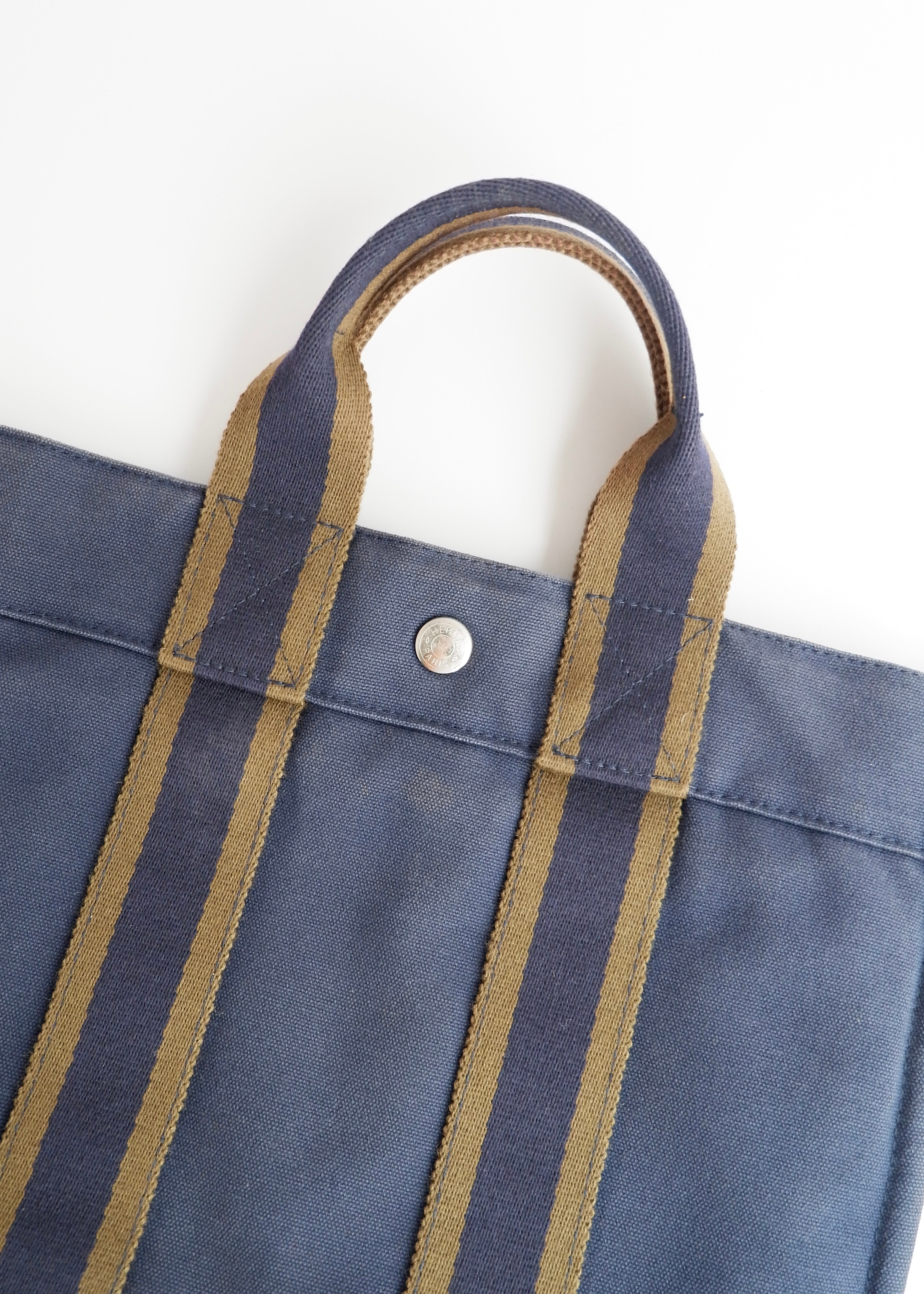 Sac cabas Hermes Fourre Tout PM toile marine authentique d'occasion