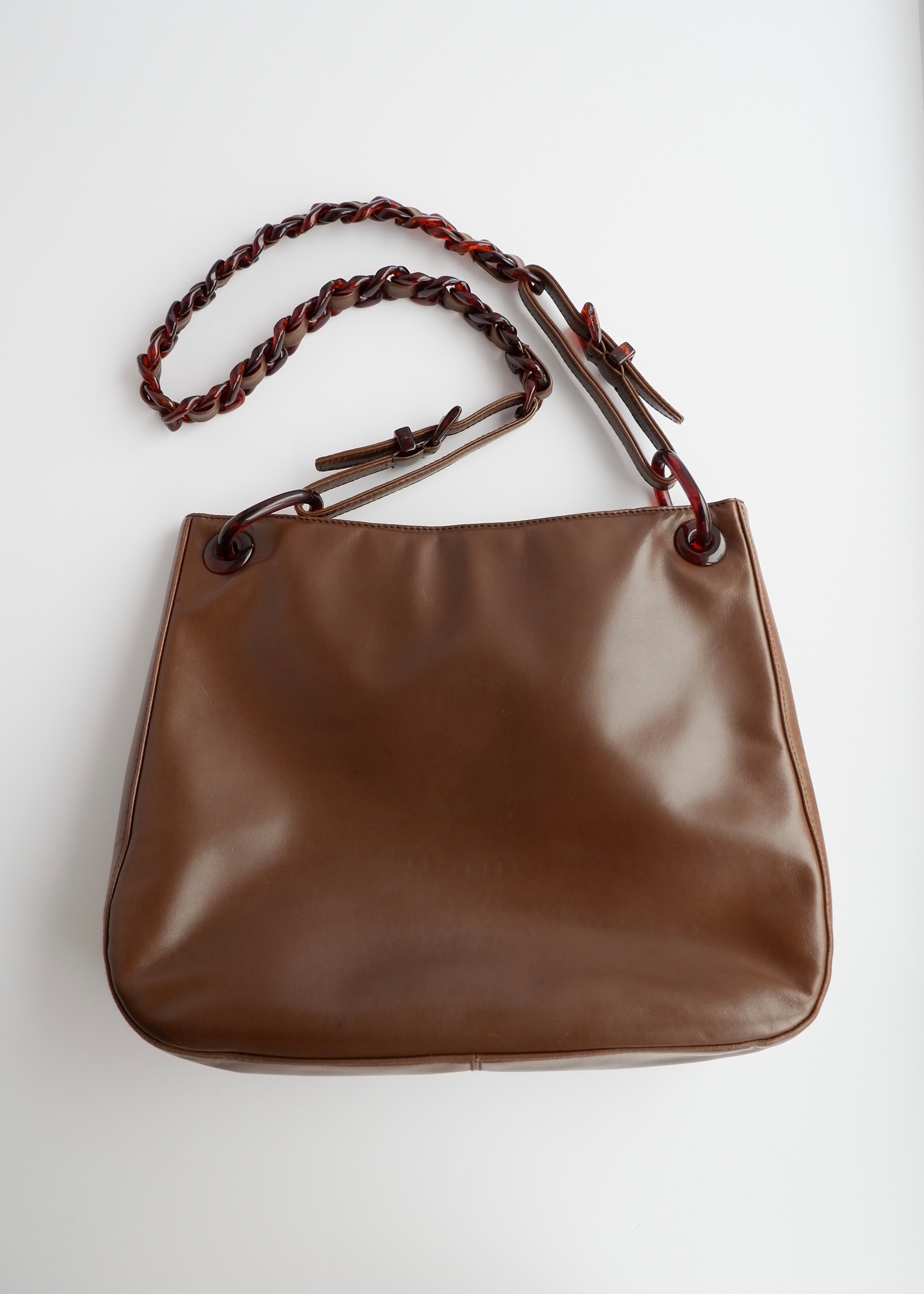 Authentic Preowned Prada Brown Leather Tortoise Chain Shoulder Bag