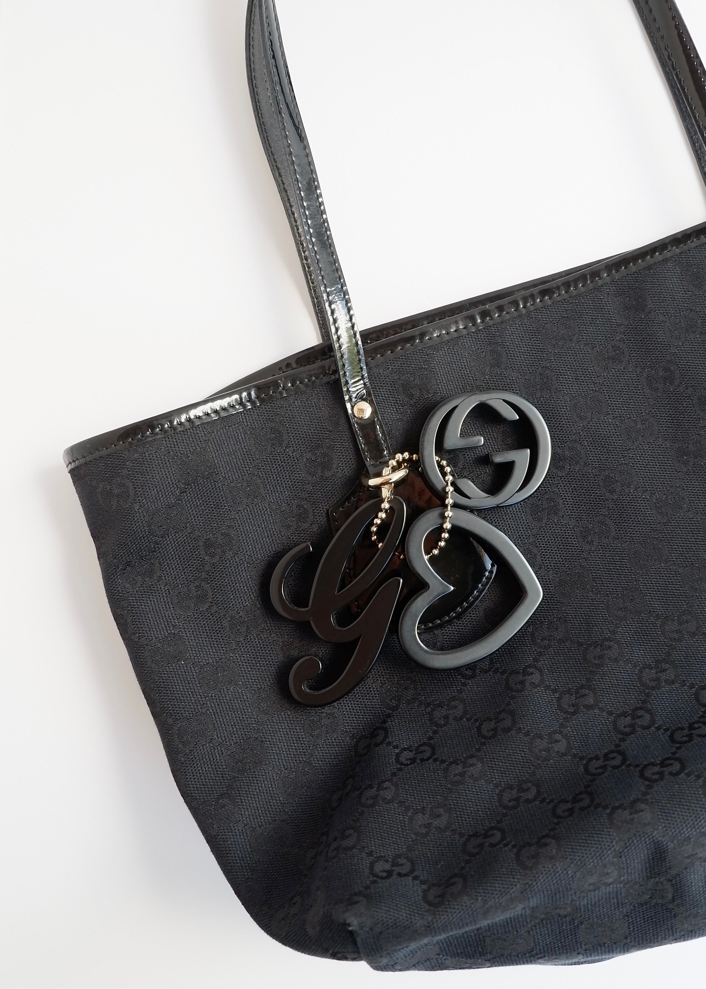 Authentic Preowned Gucci Black GG Canvas/Patent Leather Tote Bag