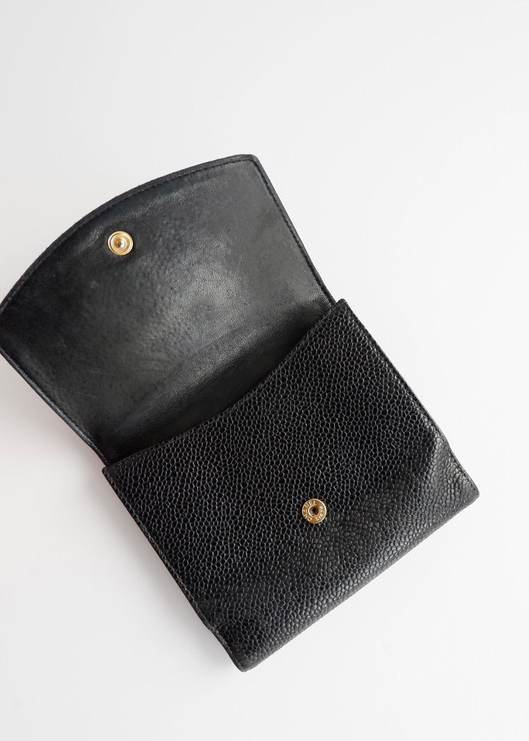 Authentic Preowned Vintage ChanelBlack Caviar Leather Bi-Fold Wallet