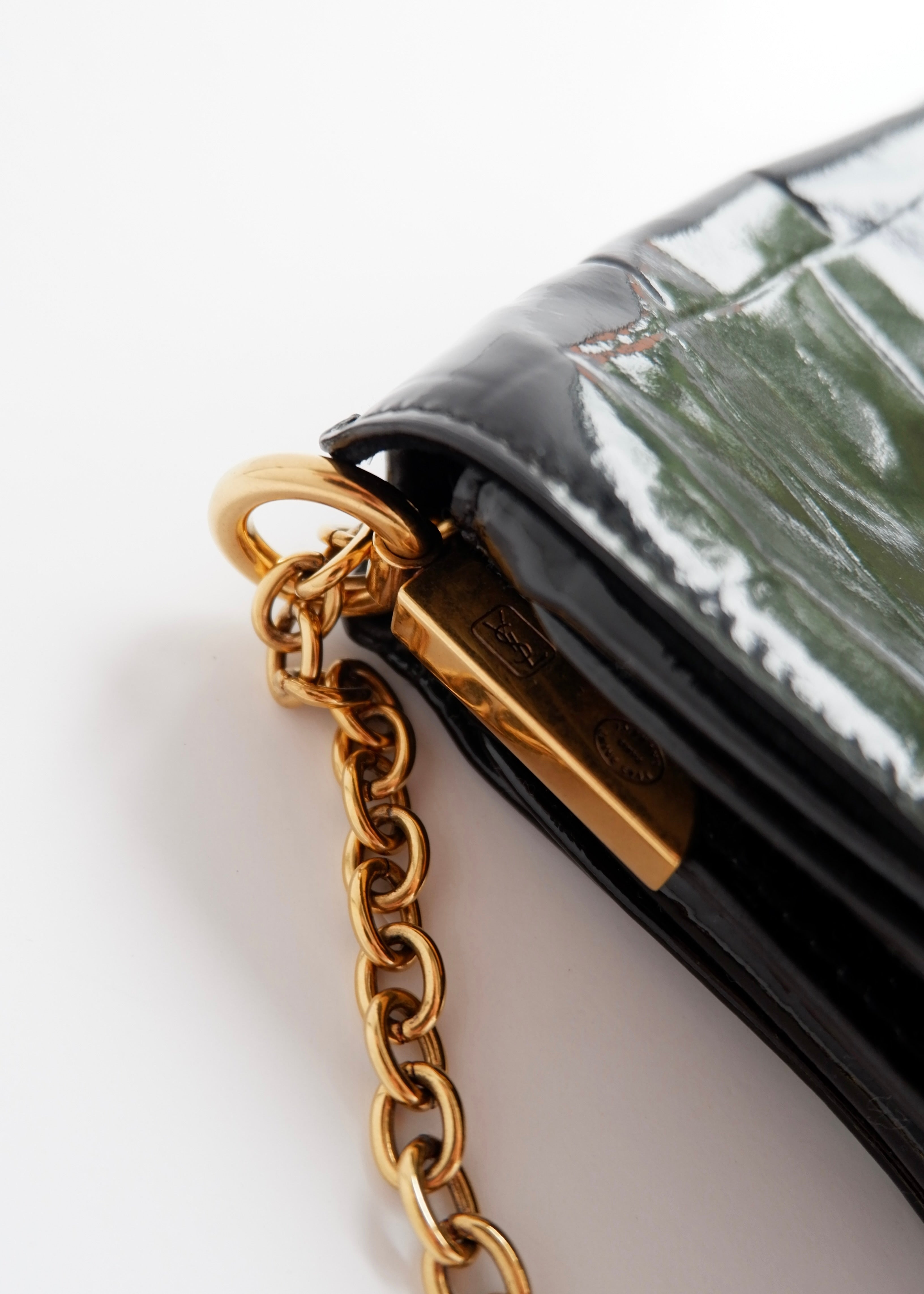 Authentic Preowned Vintage YSL (Yves Saint Laurent) Black Patent Leather Shoulder Bag GHW
