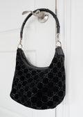 Sac à bandoulière Gucci en daim noir avec poignée en bambou, authentique et d'occasion