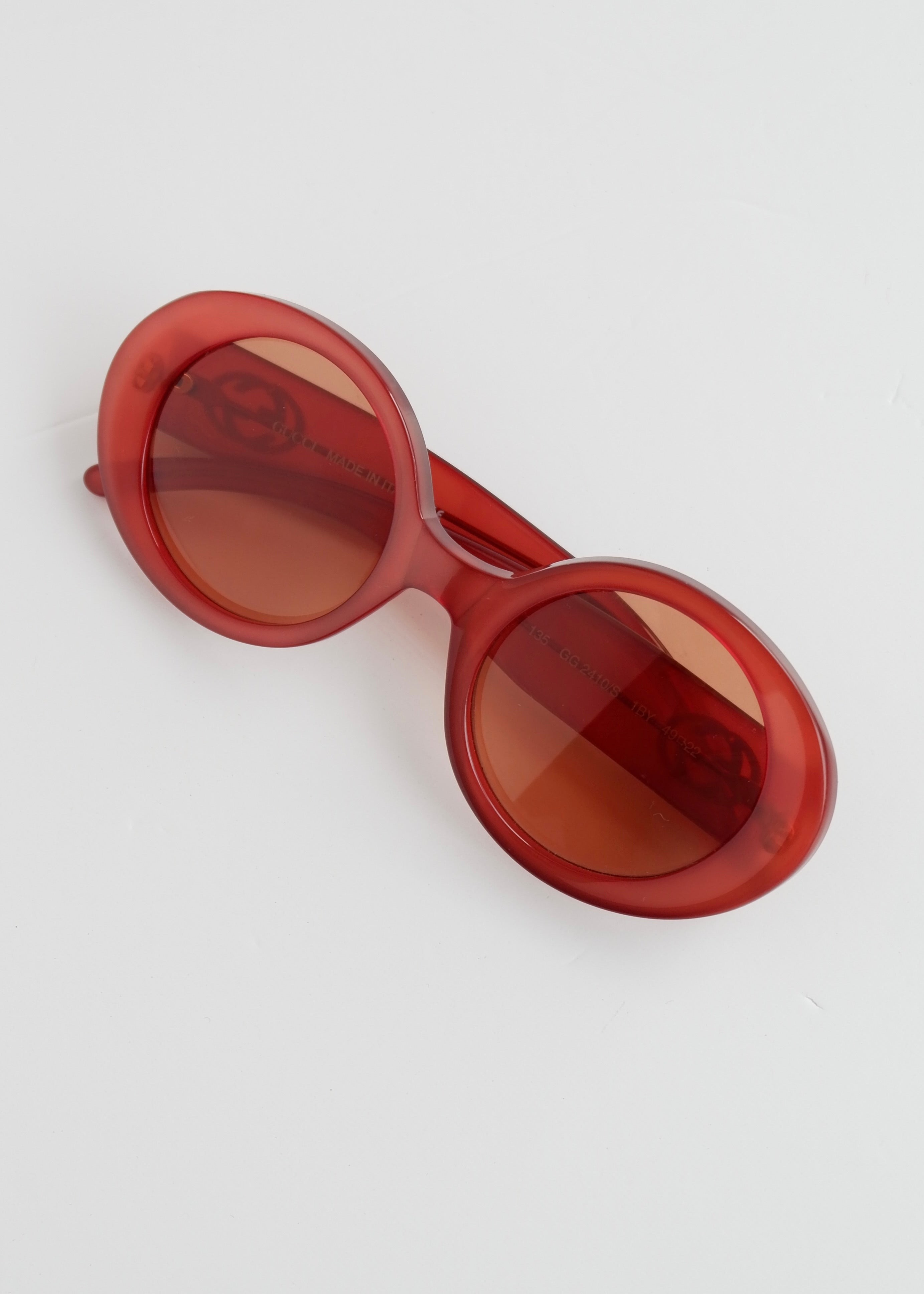 Authentiques lunettes de soleil Gucci rouges à monture ronde d'occasion