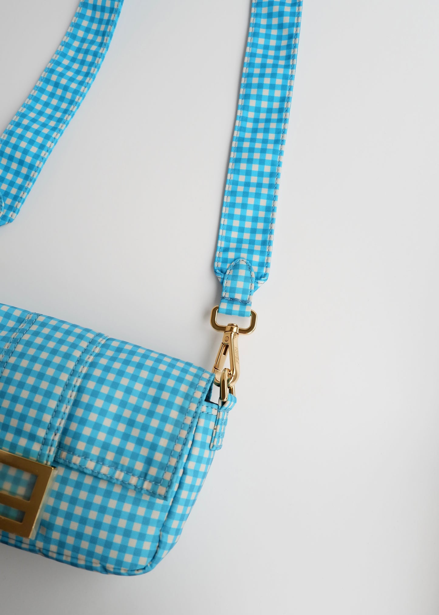 Authentic Preowned Fendi Blue Gingham Nylon Two Way Bag