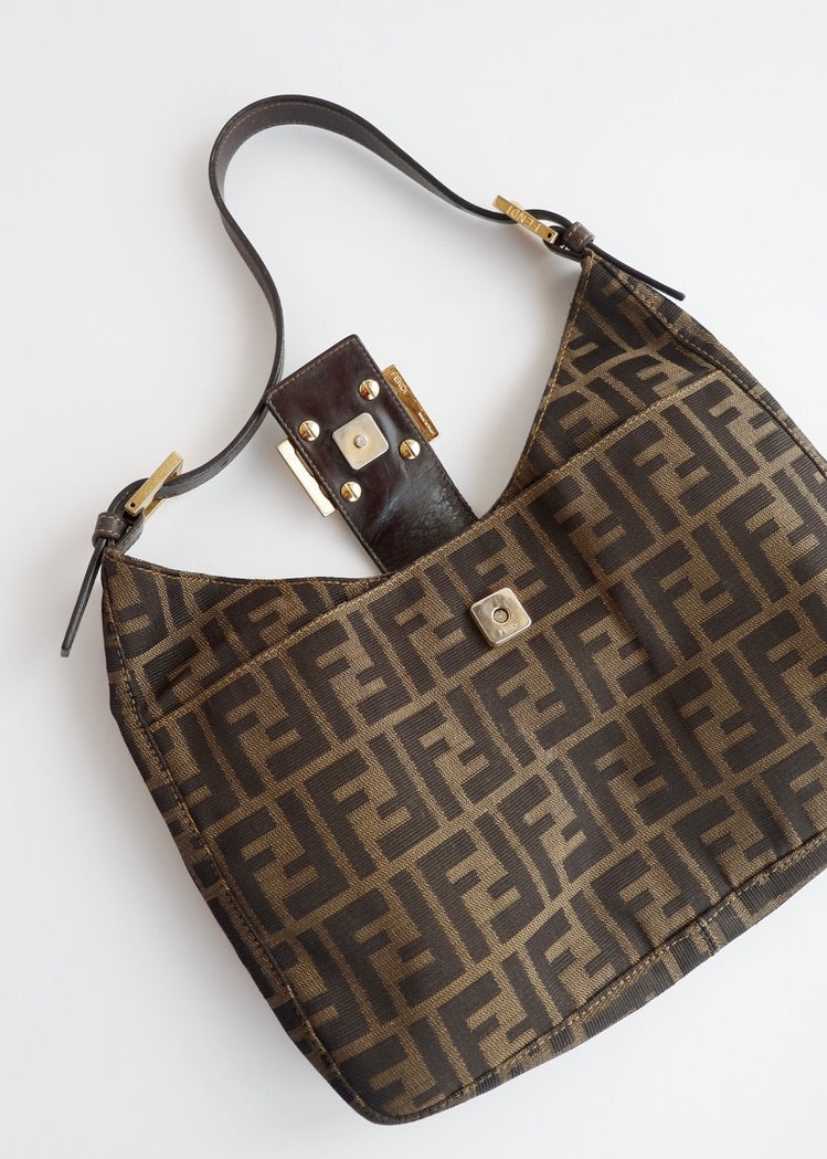 Authentic Preowned Fendi Brown Canvas Zucca Hobo Shoulder Bag