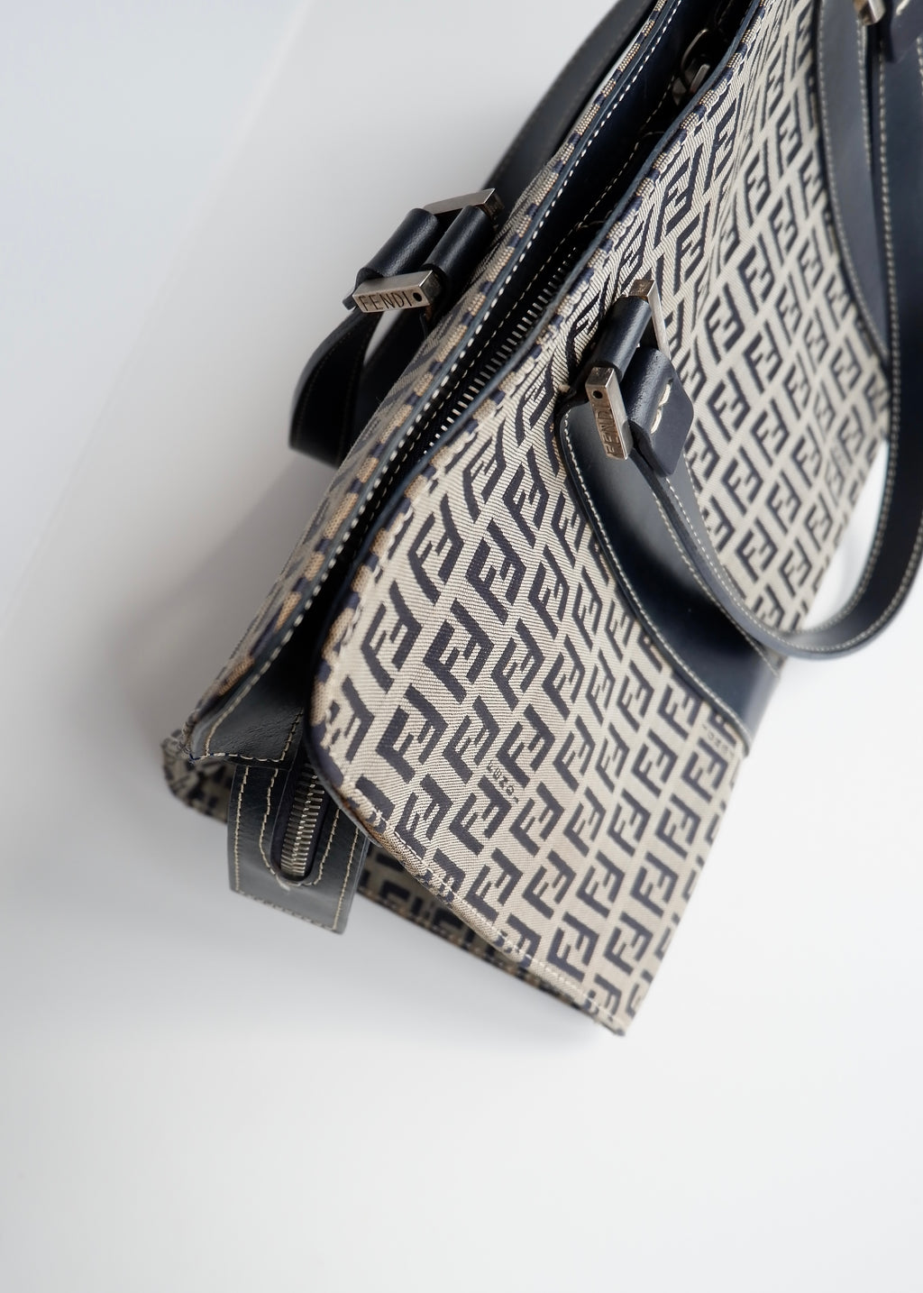 Authentic Preowned Vintage Fendi Navy Zucchino East West Shoulder Bag