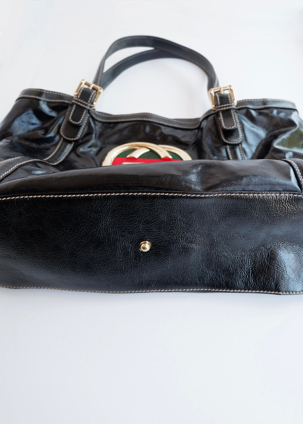 Preowned Gucci Black Dialux/ Patent Leather Britt Shoulder Tote