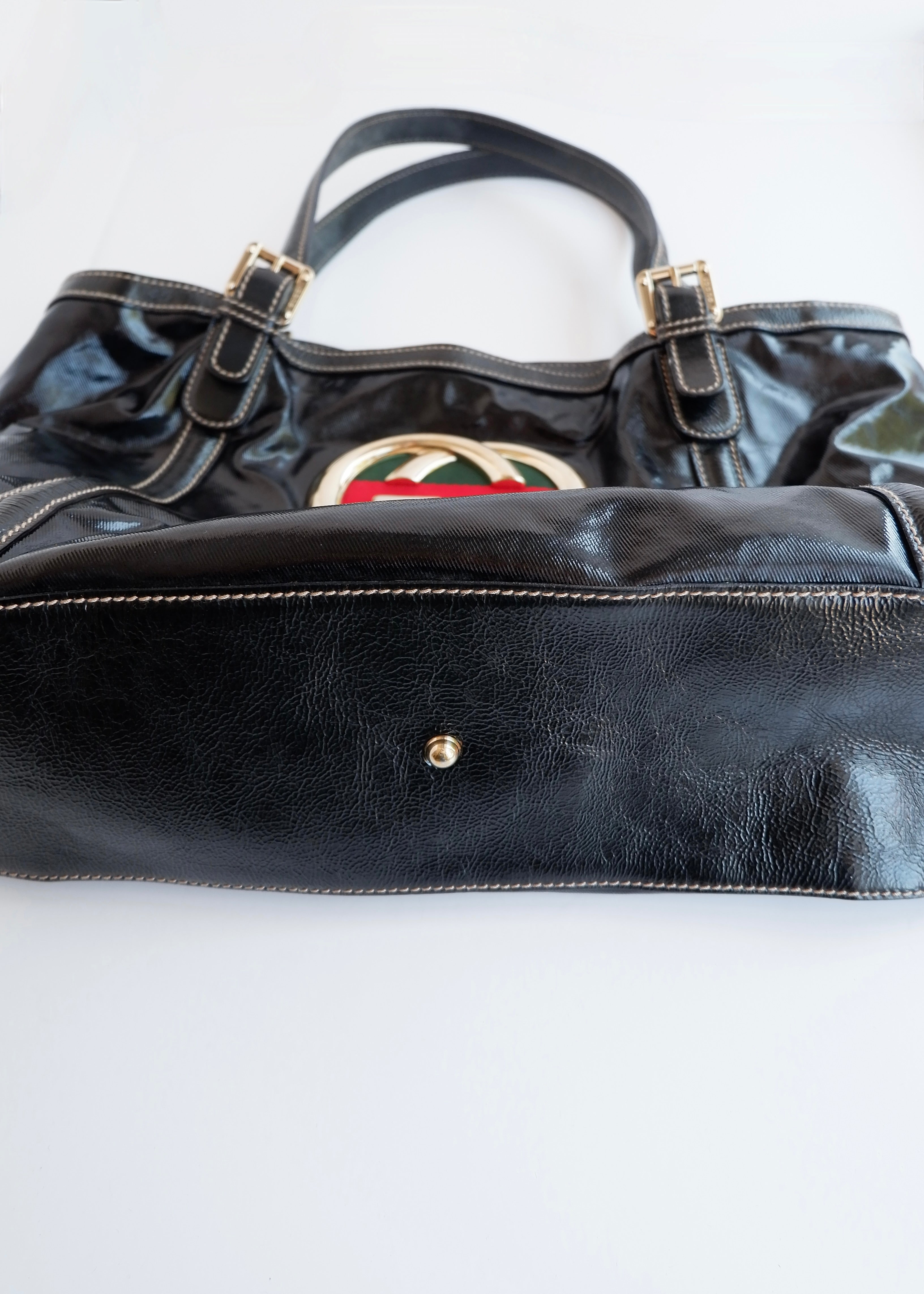 Preowned Gucci Black Dialux/ Patent Leather Britt Shoulder Tote